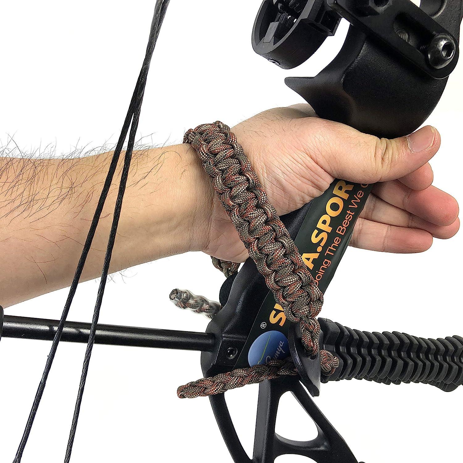 SUNYA Archery Bow Wrist Sling 550 Paracord Strap with Full Grain Leather Yoke Multiple Camo