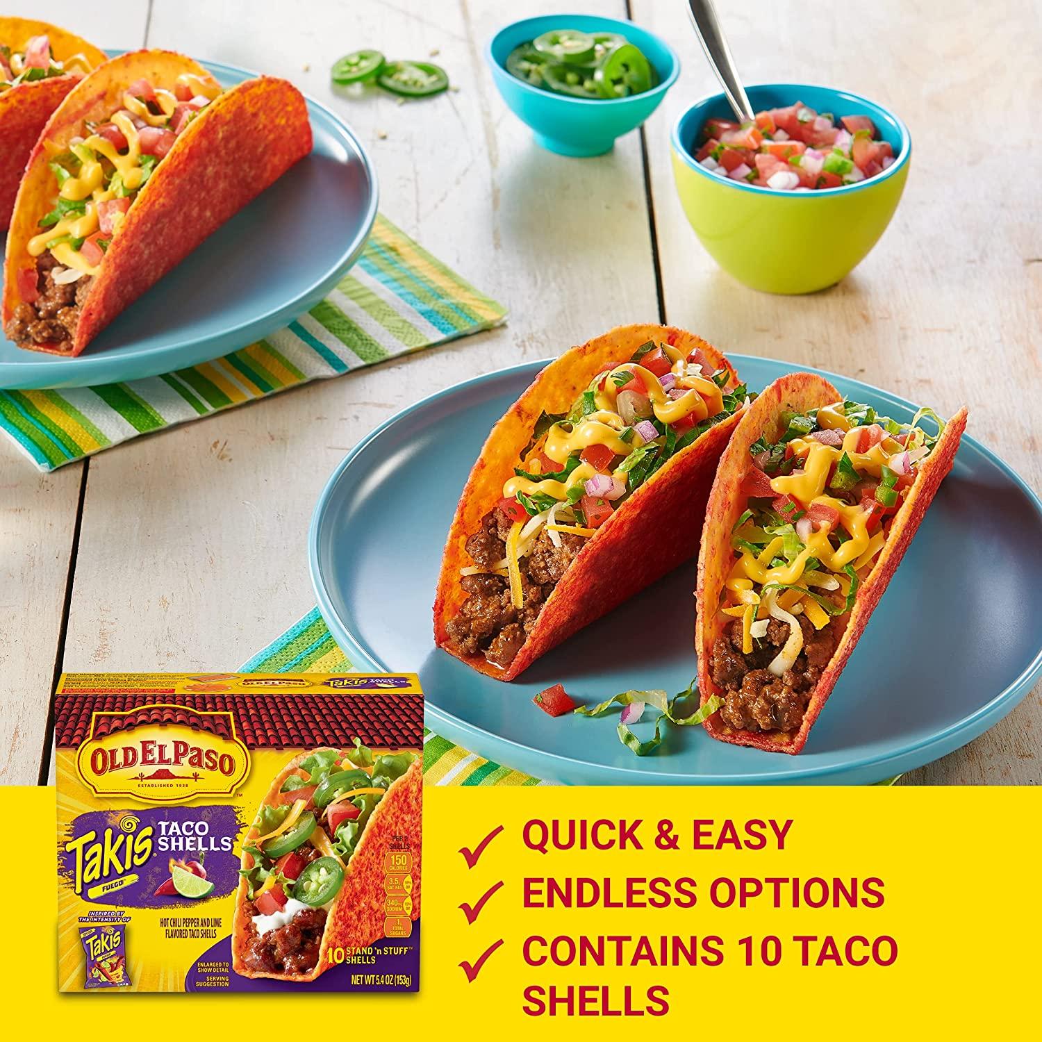 Old El Paso Takis Fuego Stand 'N Stuff Taco Shells 10Count
