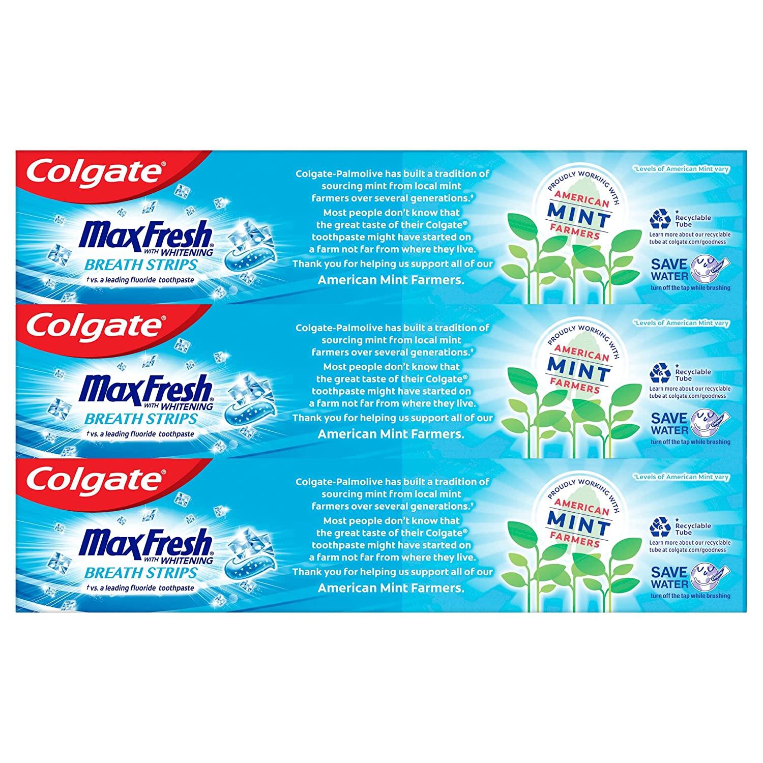 Colgate Max Fresh Whitening Toothpaste 6.3 Oz Tube, 3 Pack Cool Mint
