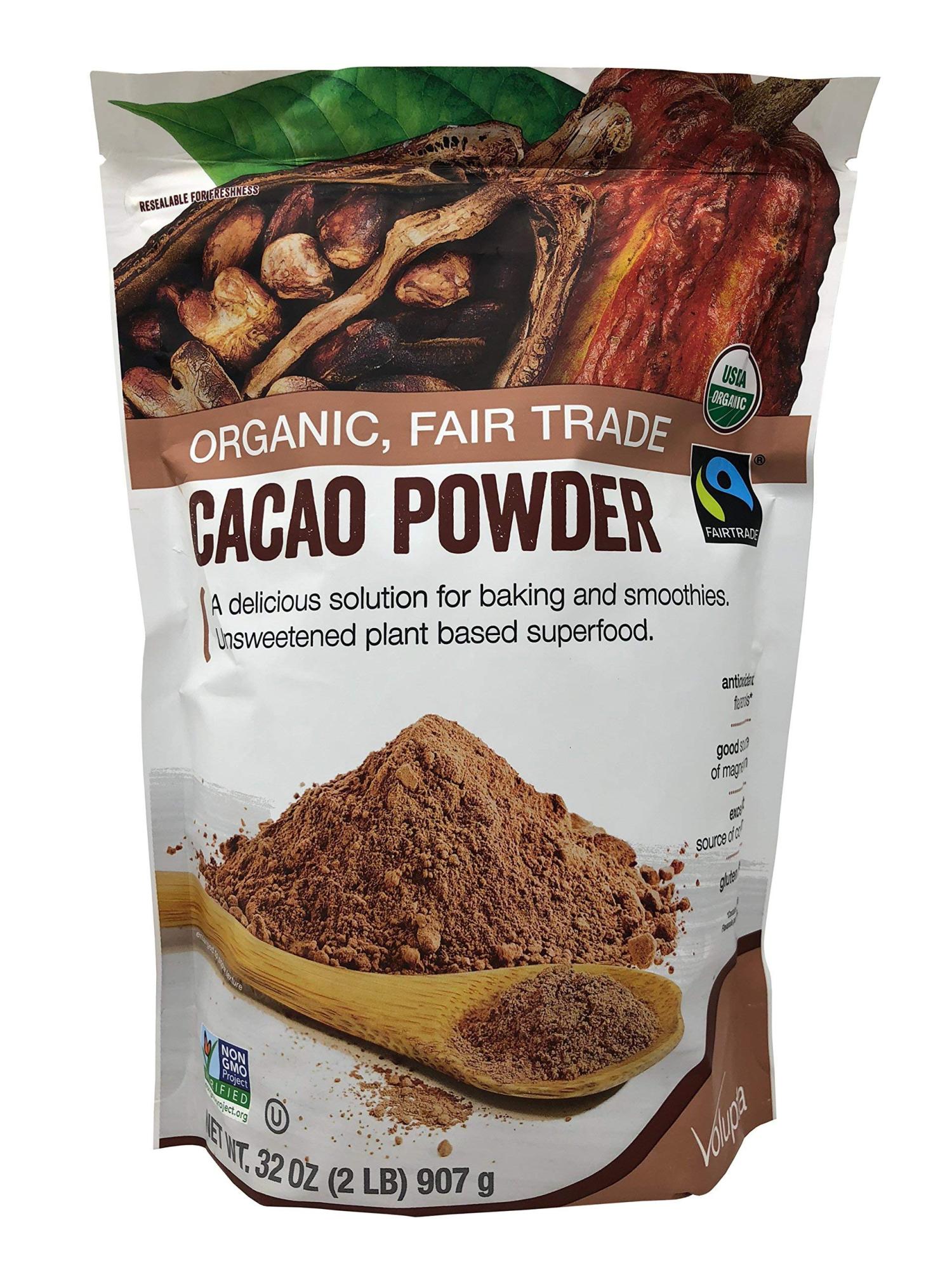 Volupta Organic Fair Trade Unsweetened Super Food Cacao Powder 32 OZ