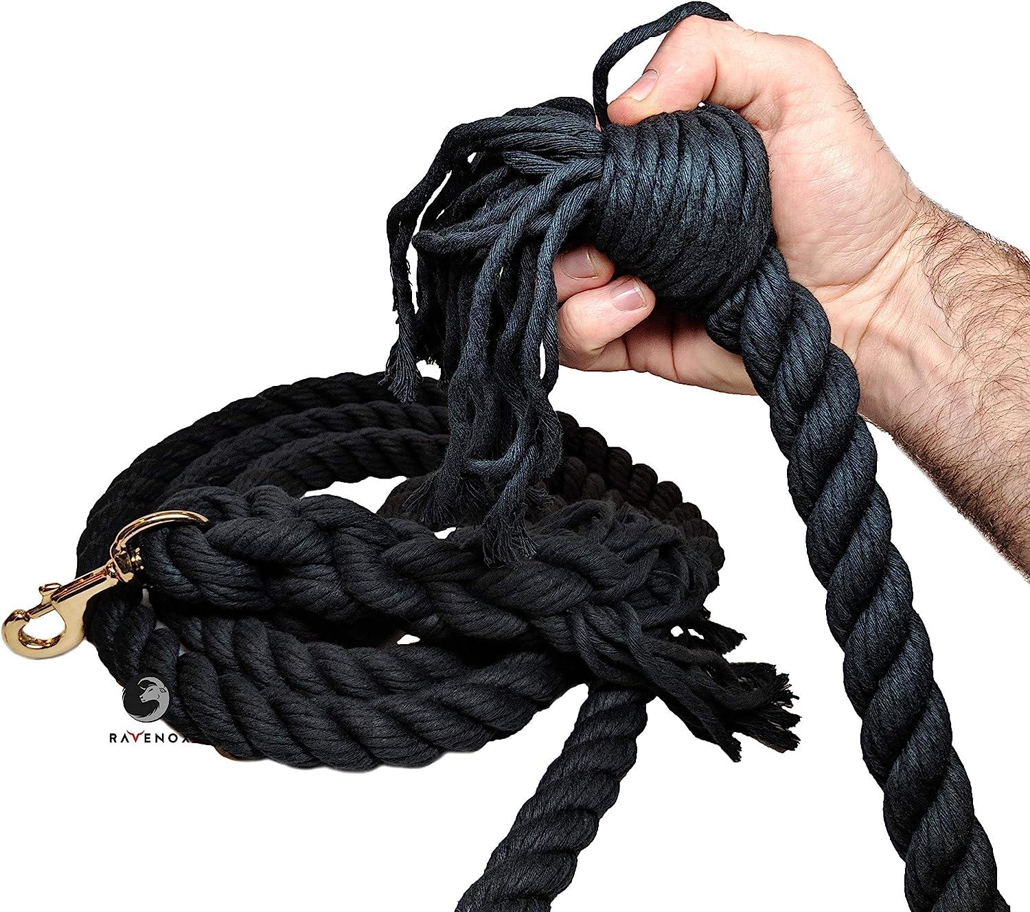 Fms Ravenox Cotton Rope Horse Lead, (1-inch x 8-feet), Handmade with Twisted  Cotton Rope in Black, Equine Lead Rope with Heavy Duty Snap, Backbraided  Handle, Premium Horse Tack