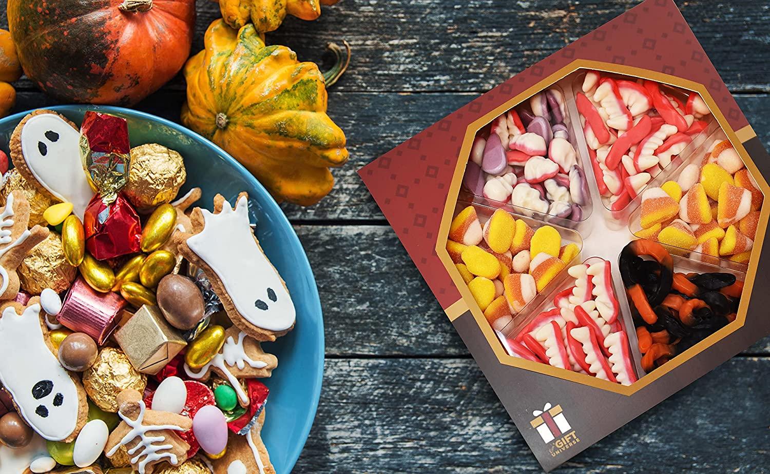 Halloween Gummies Candy Gift Tray, Dracula Teeth, Candy Corn, Worms