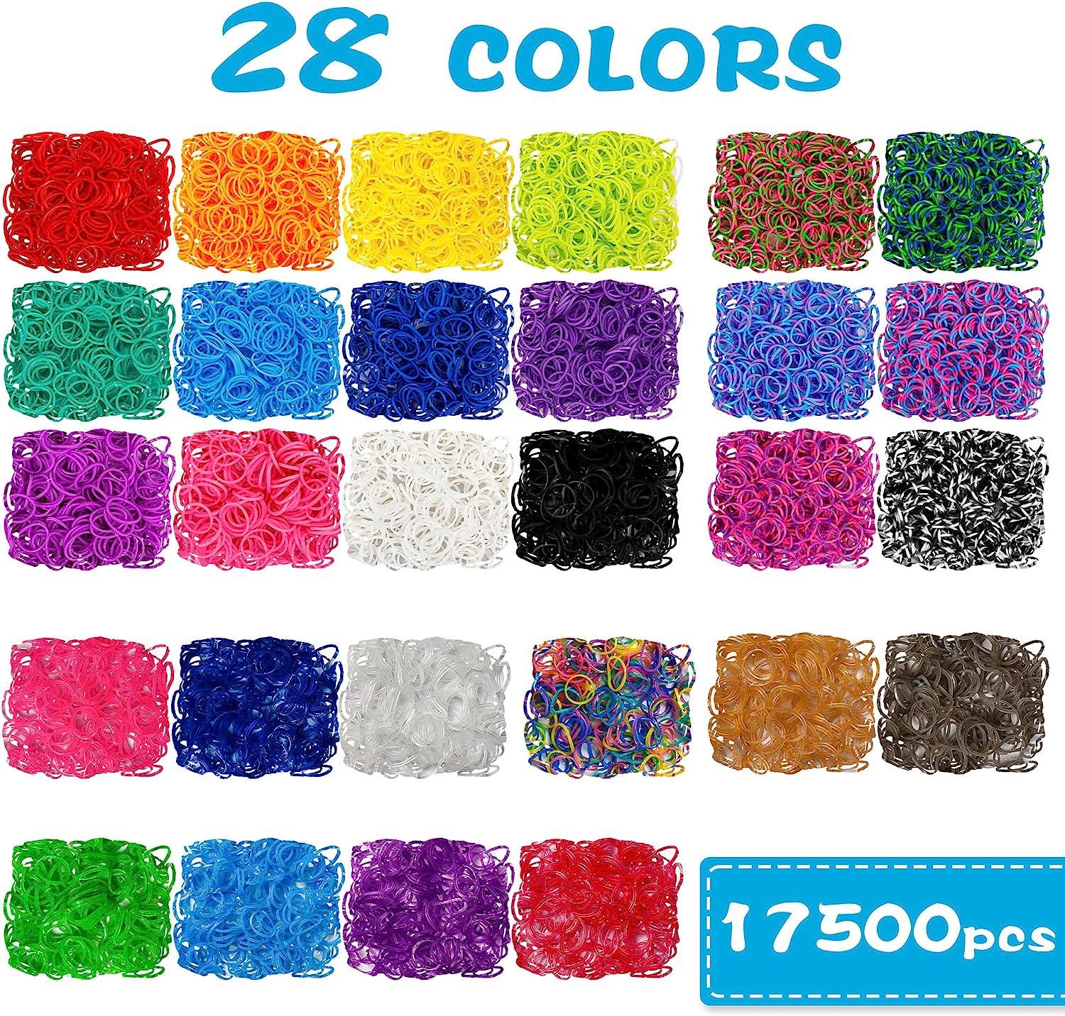 Inscraft 17500+ Rubber Loom Bands with 3 Layer Blue Container, 28 Colors, 600 S-Clips, 352 Beads, 40 Cartoon Pendant, Bracelet Making Refill Kit for