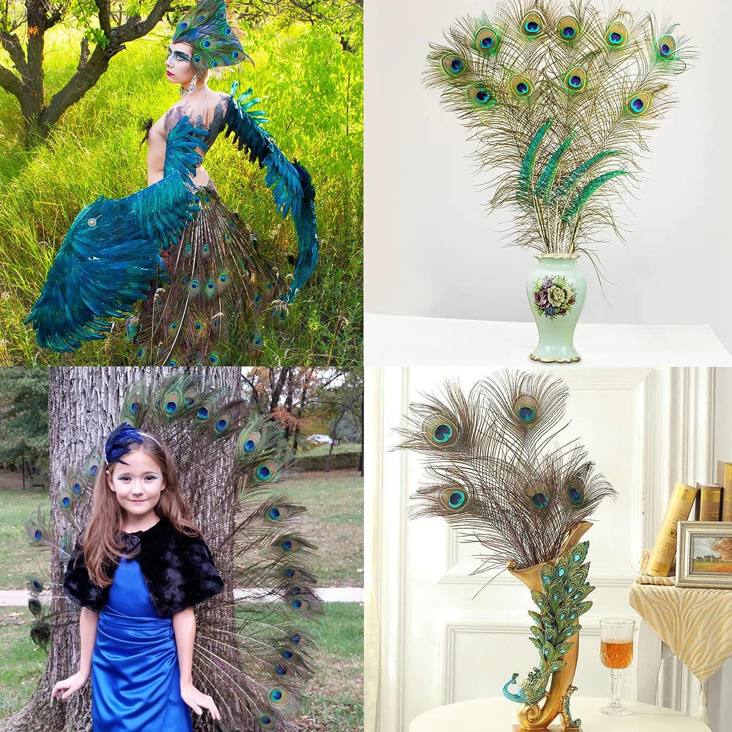 Larryhot Natural Long Peacock Feathers - 40pcs 23-28 inches for