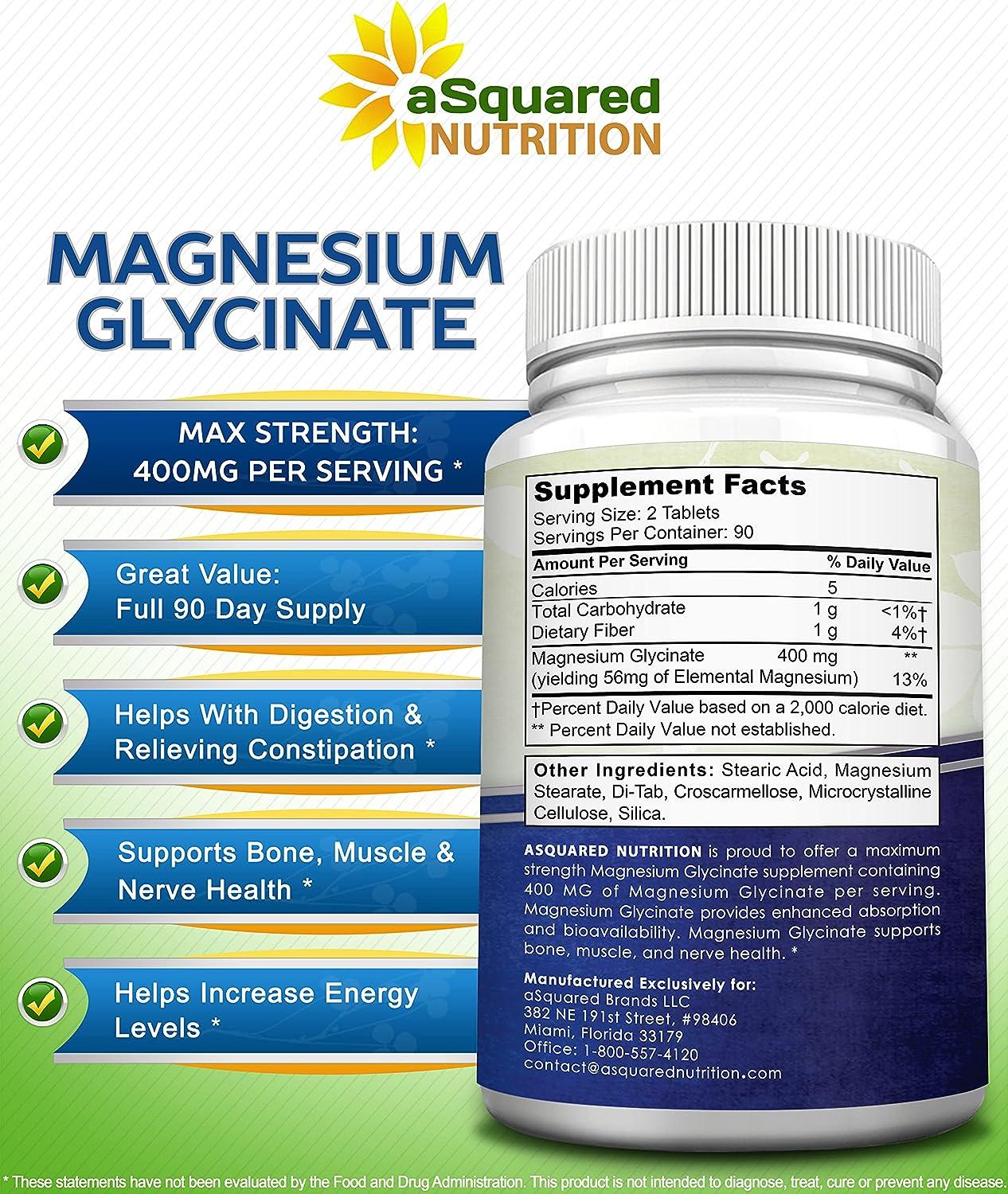Magnesium Glycinate 400mg 180 Tablets Max Strength Magnesium