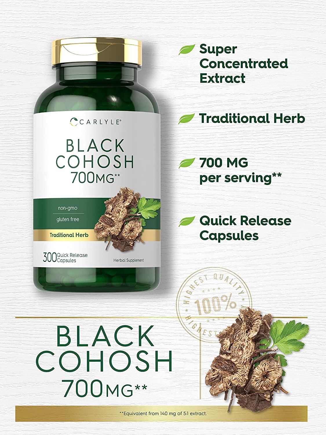 Black Cohosh Capsules 700mg 300 Count NonGMO, and Gluten Free