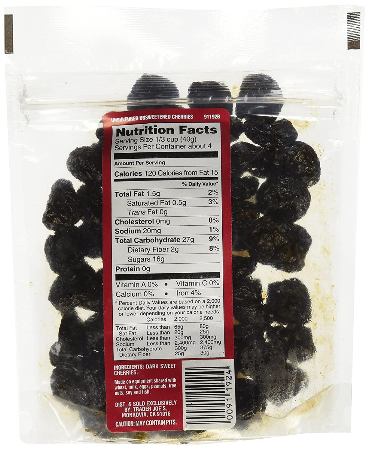 Trader Joe's Unsweetened Dark Sweet Cherries Dried Fruit 6 oz