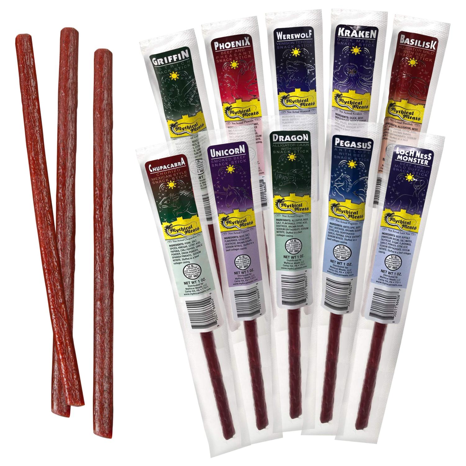 Mythical Meats Original Exotic Flavor Sampler Pack 10 Exotic Game and Beef Snack Sticks