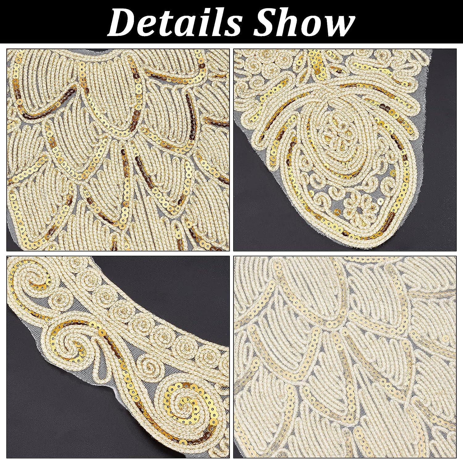 Embroidered Applique GORGECRAFT 5 Pairs Flower Embroidery Applique Patches  - Black With Gold Trim, Iron-On Or Sew-On Black Flower Patches