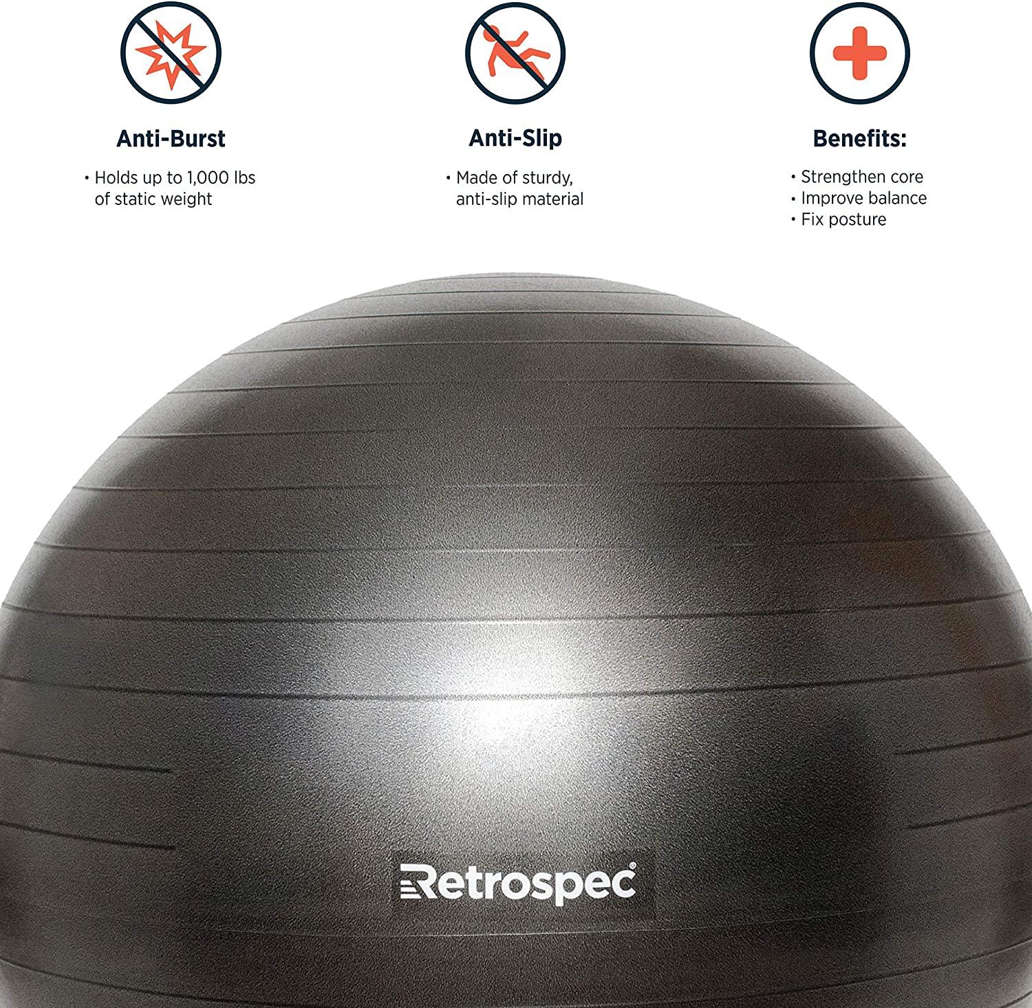 Retrospec Luna Exercise Ball, Base & Pump/Ball & Pump with AntiBurst