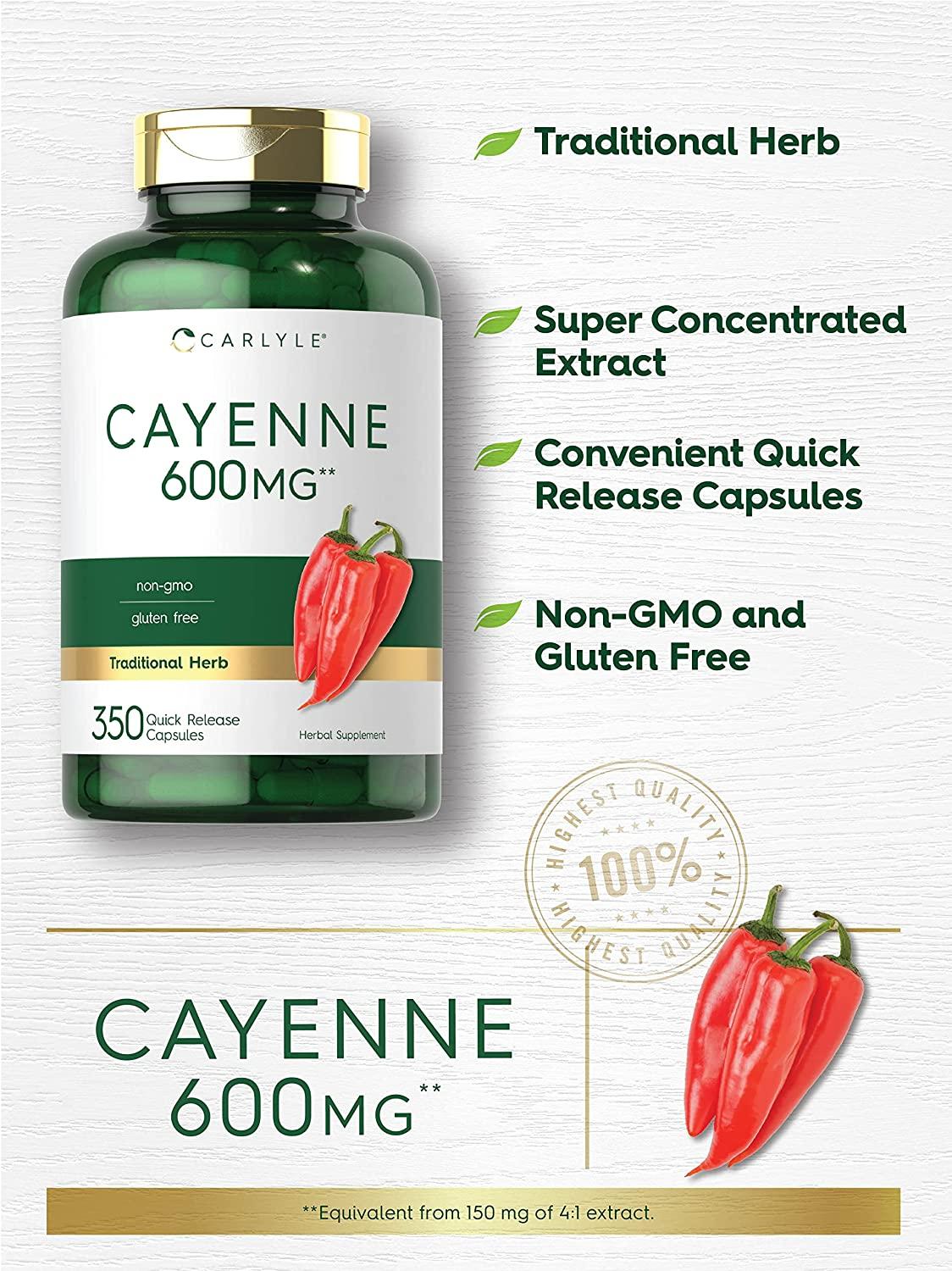 Cayenne Pepper Capsules 600mg 350 Pills NonGMO, Gluten Free