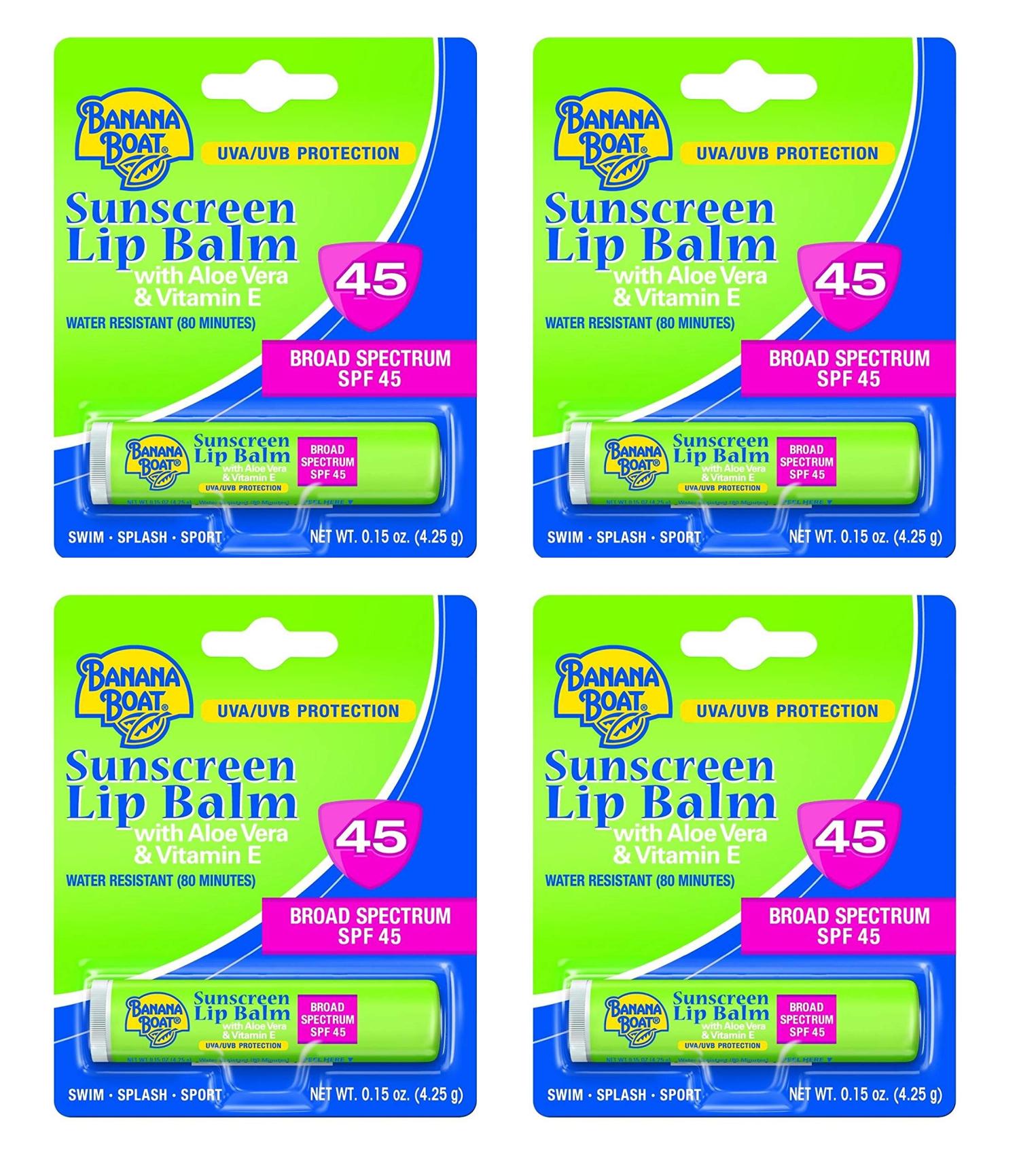 Banana Boat Sunscreen Lip Balm Aloe Vera With Vitamin E SPF 45 0.15 oz
