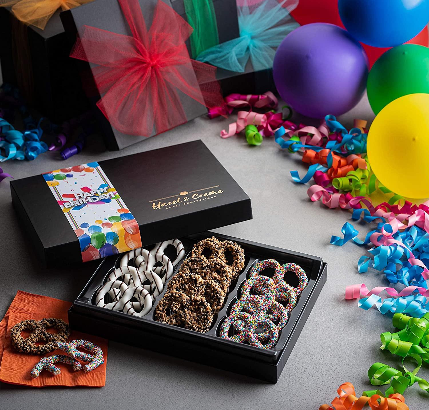 Hazel & Creme Chocolate Covered Pretzels HAPPY BIRTHDAY Chocolate