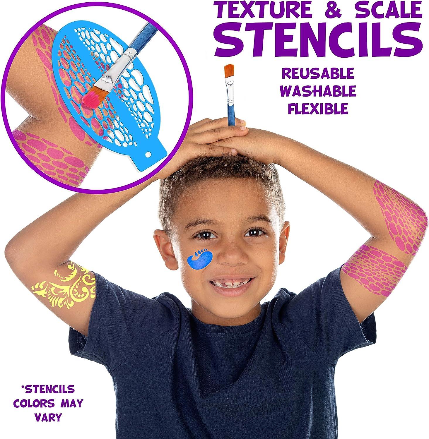 Blue Squid Face Paint Kit for Kids â€“ 30 Stencils, 12 Large Washable  Paints, 3 Brushes, Safe Facepainting for Sensitive