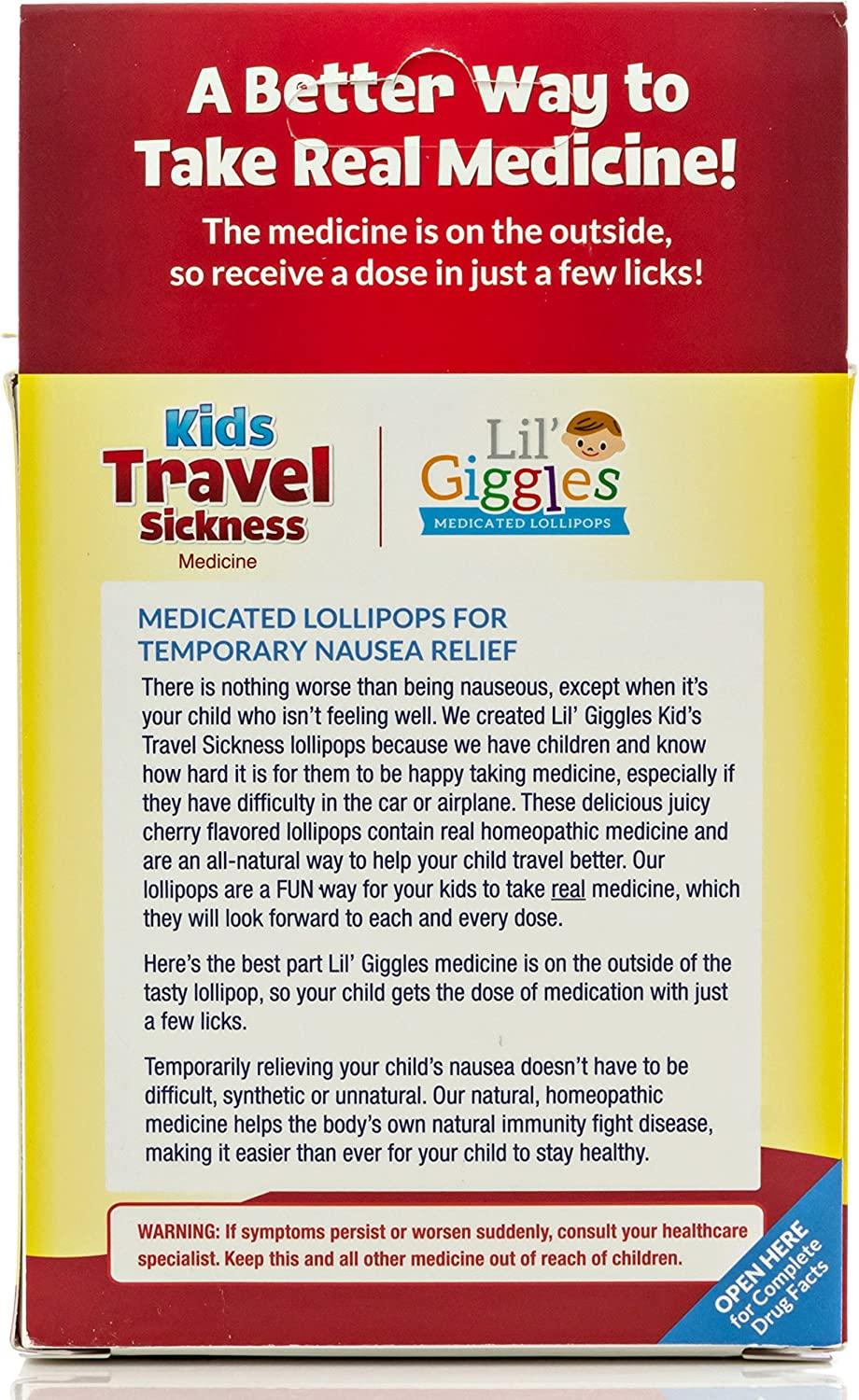 Lil' Giggles Kid's Medicated Travel Sickness Lollipops Homeopathic
