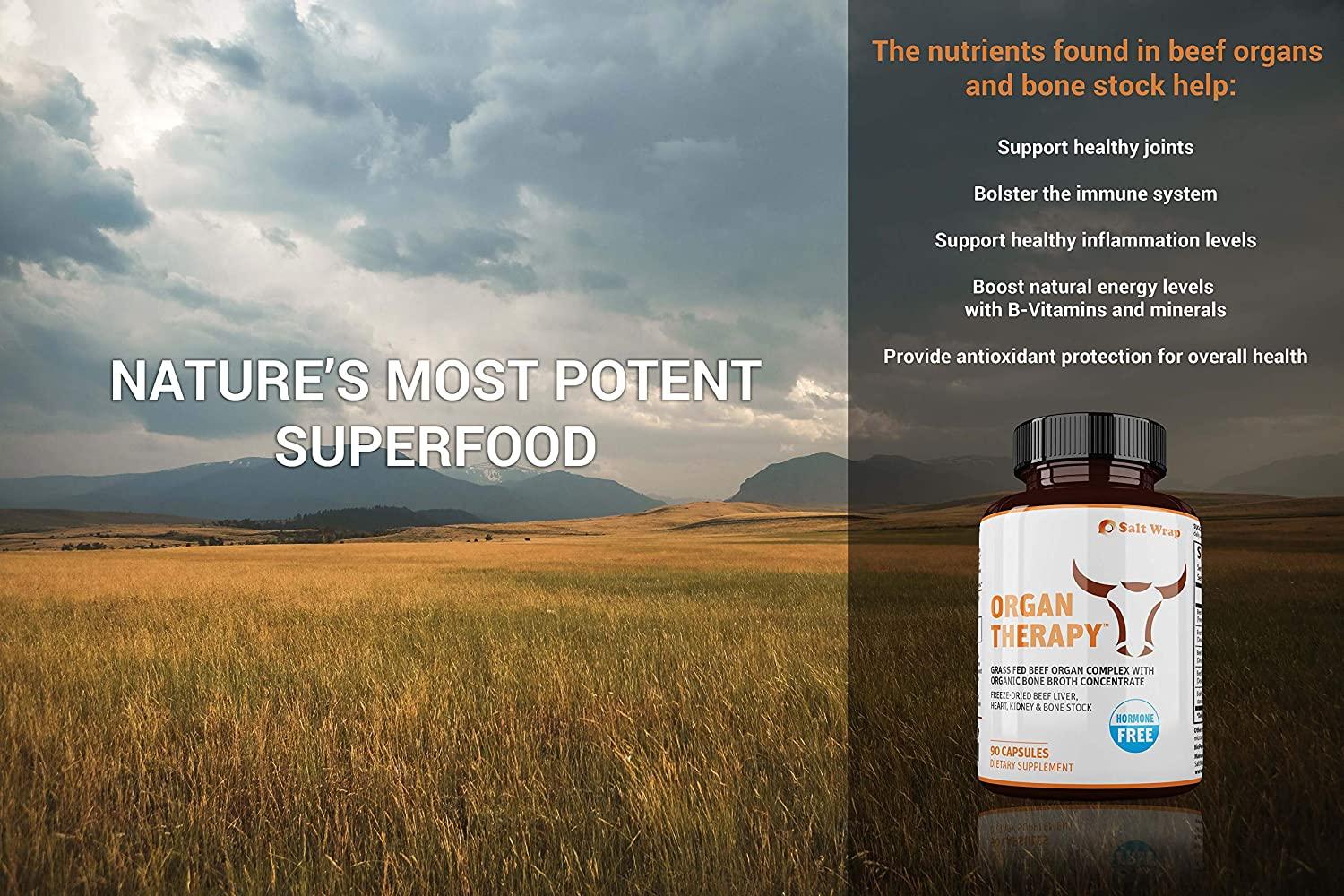 SaltWrap Organ Therapy Grass Fed Beef Organ Meat Complex Supplement with Organic Bone Broth