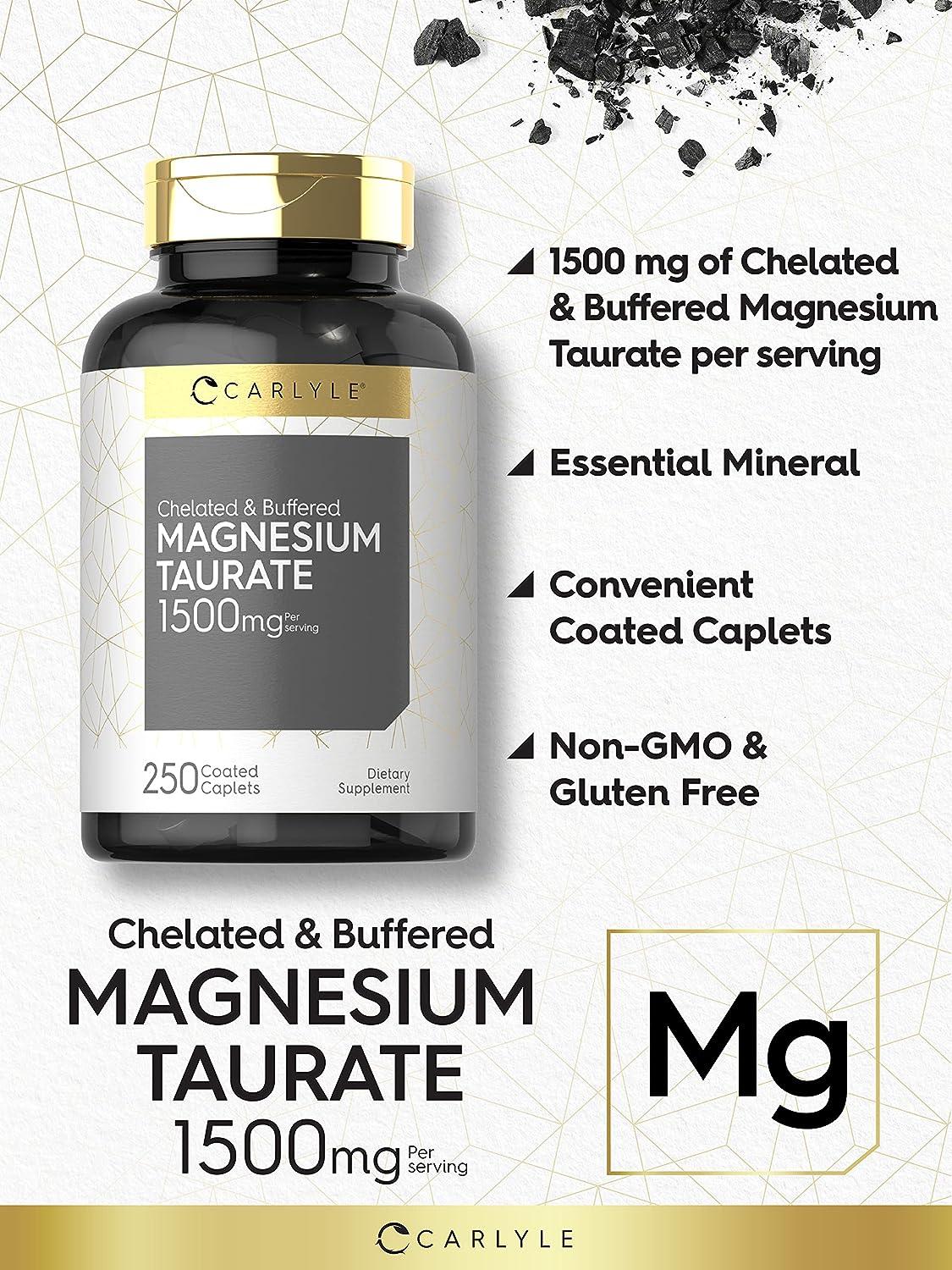 Magnesium Taurate 1500mg 250 Caplets Chelated and Buffered