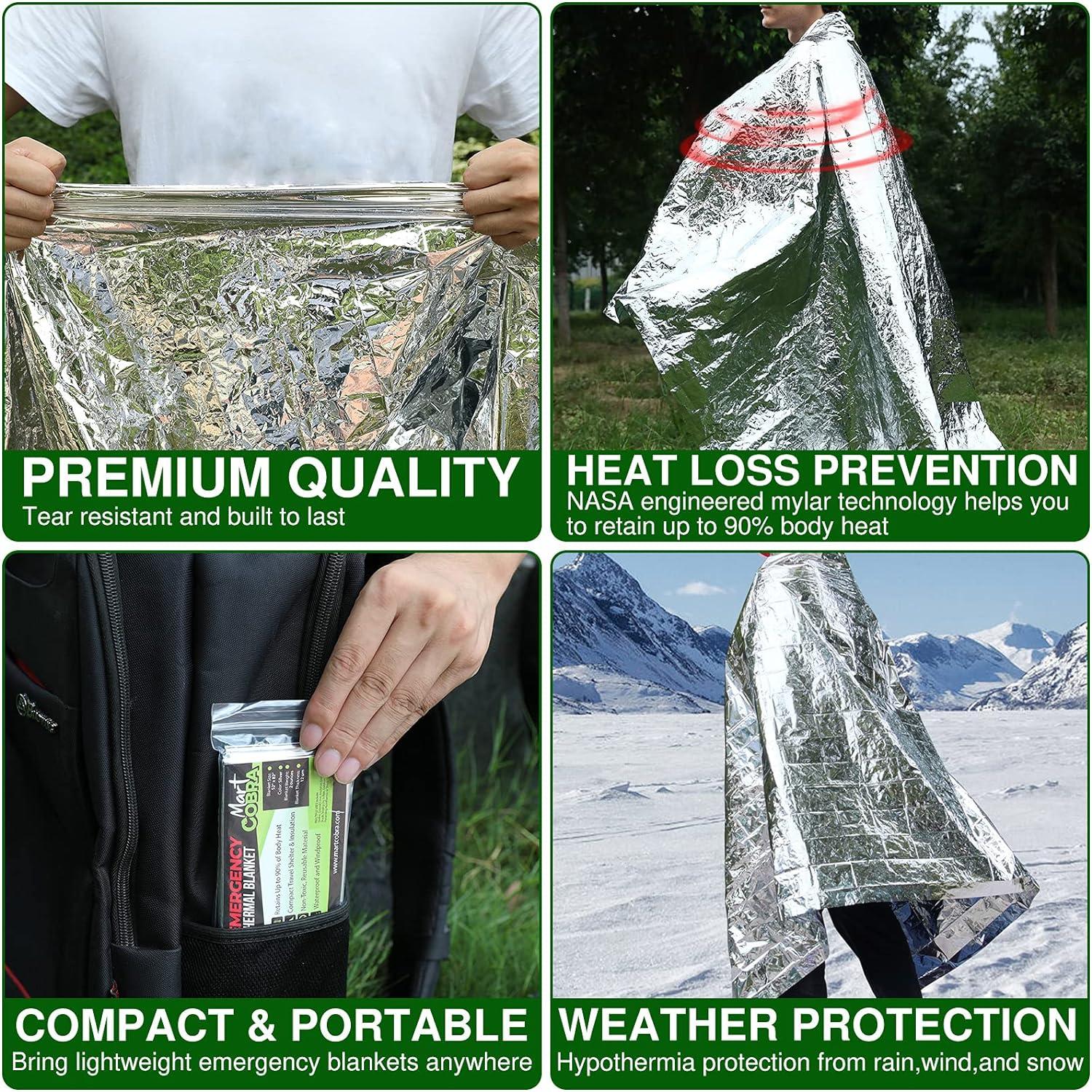 Emergency Blankets for Survival Gear and Equipment x4 Mylar Blankets Space Blanket  Thermal Blanket Emergency Blanket Car Emergency Thermal Blankets for  Survival Blanket Foil Blanket Solar Blanket 4 Pack Silver