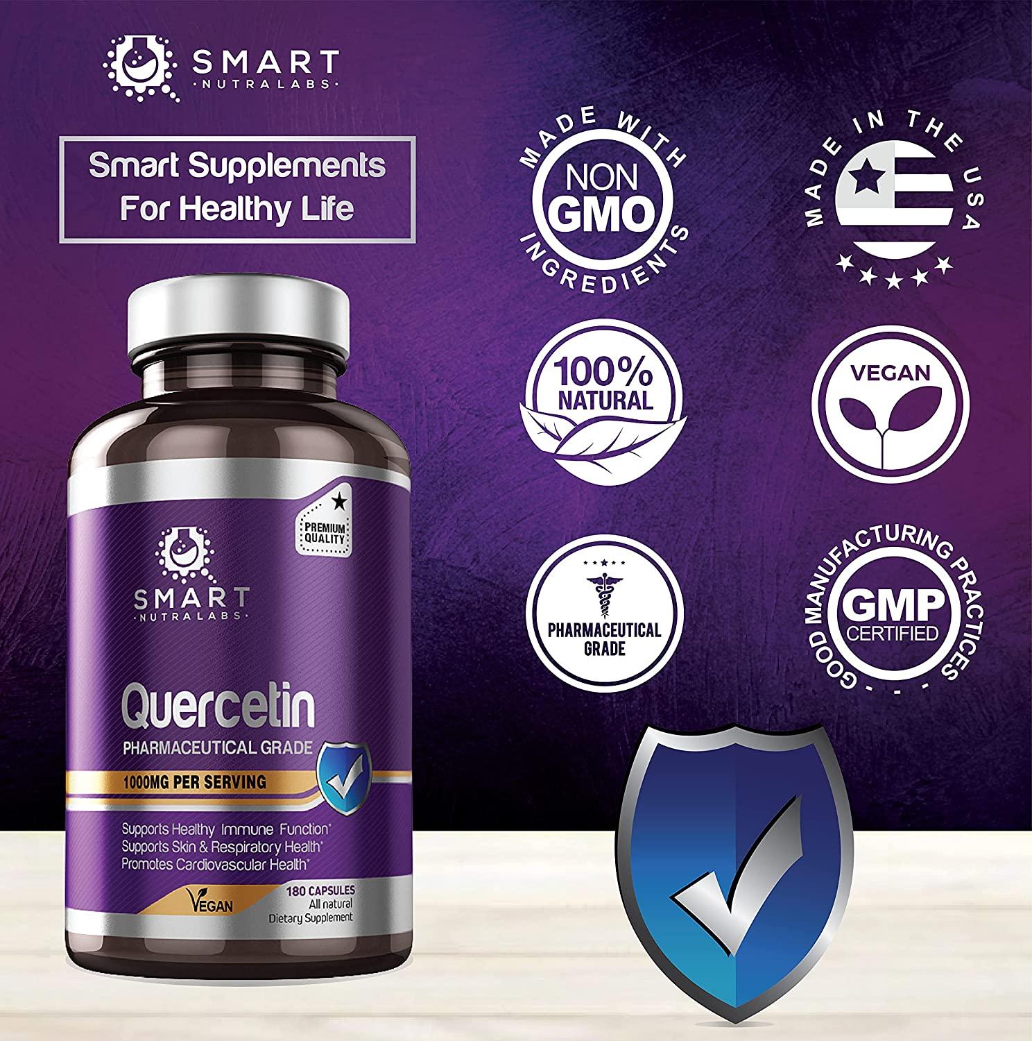 Quercetin 1 1000mg 180 Vegan Capsules, 100 Pure Pharmaceutical Grade