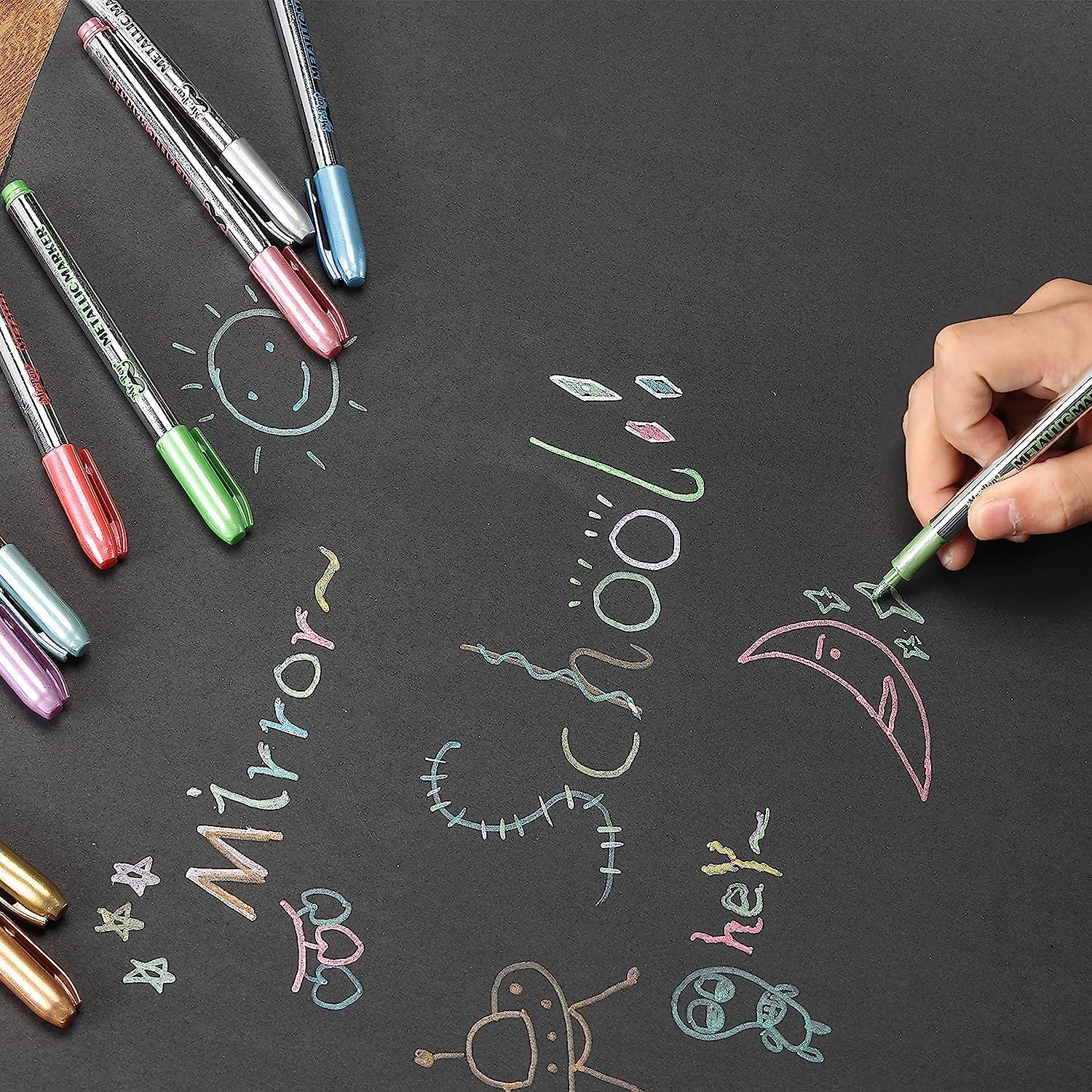Mr. Pen Metallic Paint Markers,10 Colors, Metallic Markers for Black
