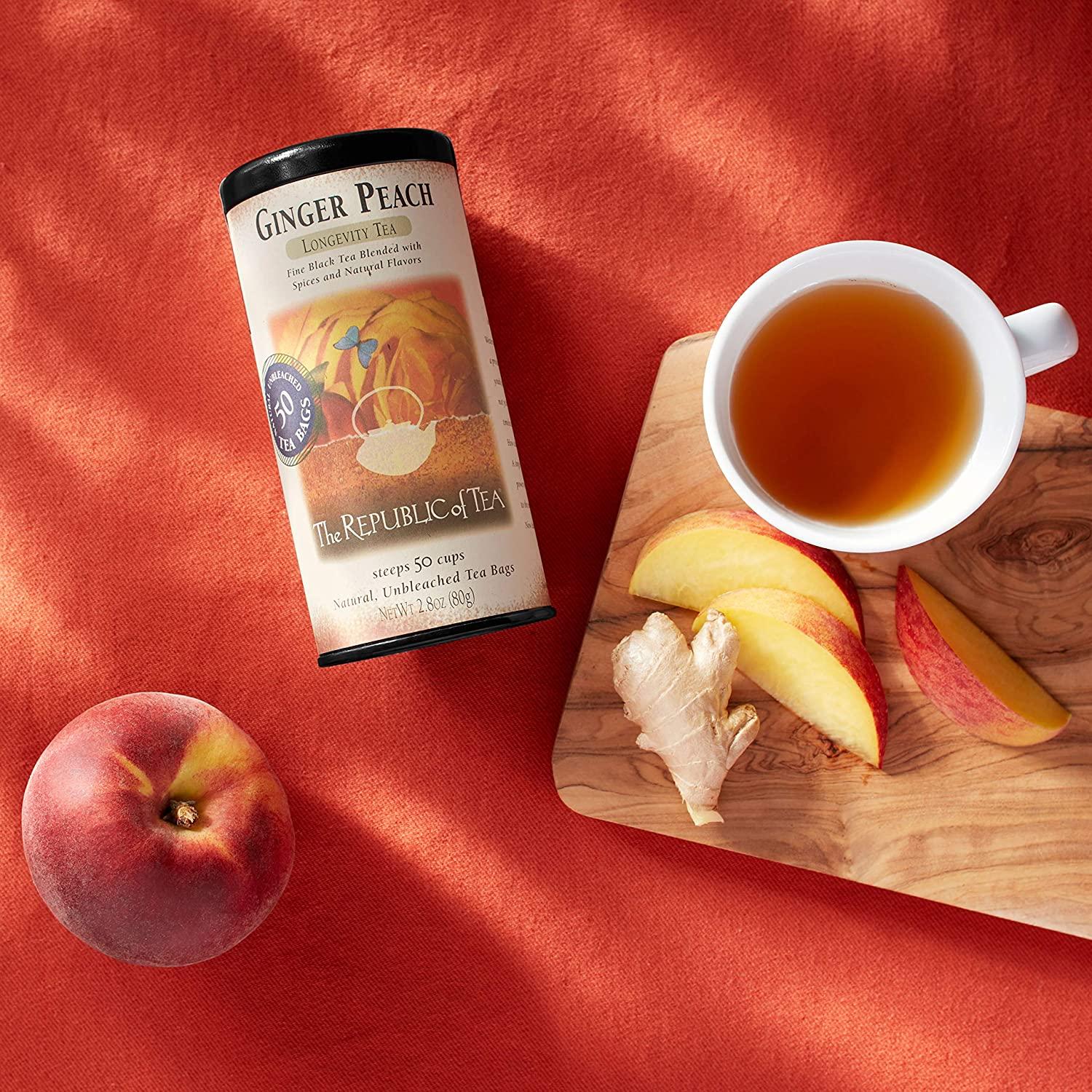 The Republic of Tea Ginger Peach Black Tea Caffeinated 50 Count Ginger