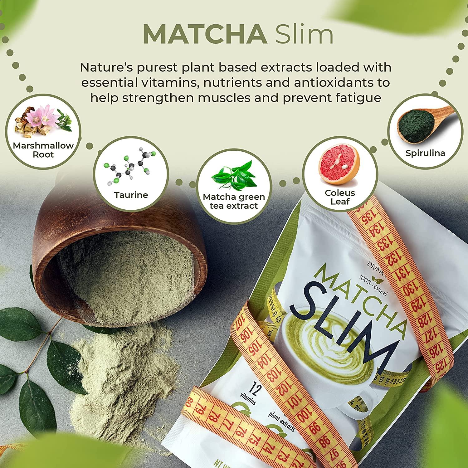 Matcha Slim Energy Drink Mix Powder with Taurine & Spirulina 3.53oz