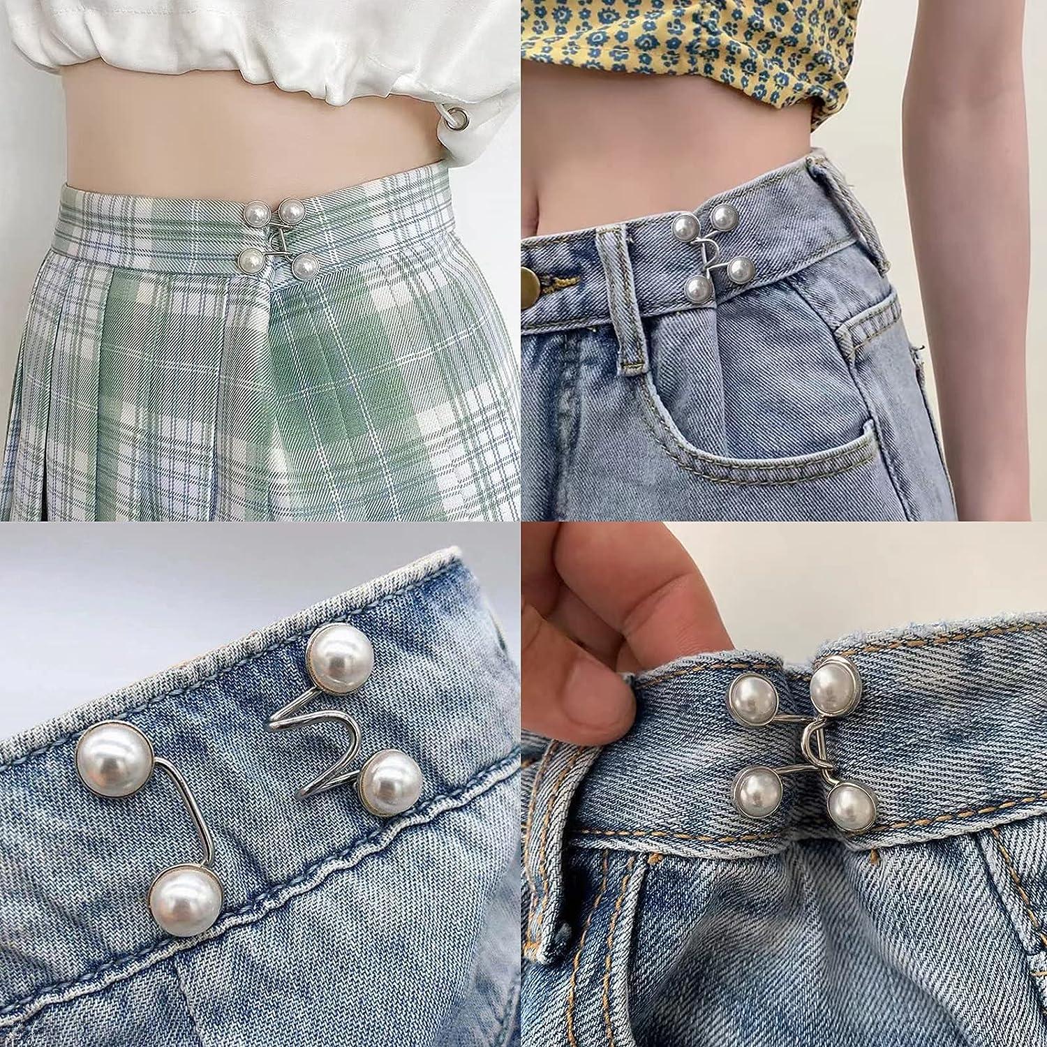 4 Pieces Pants Jean Waist Stretchers Pin Button Adjustable Waist Buckle  Detachable Button Clips For Jeans Pants Too Big Dress (pearl And White)