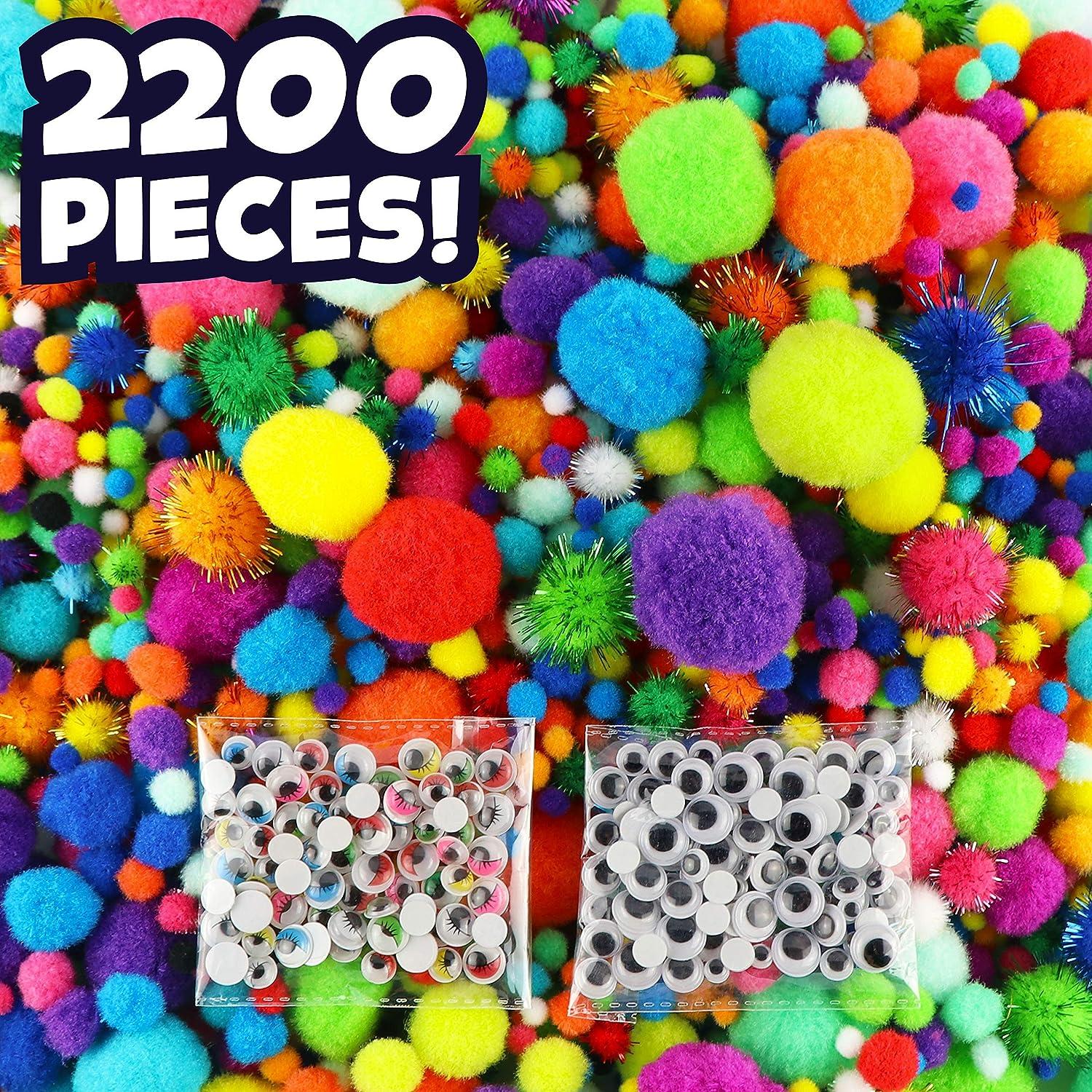 410 Pieces - Jumbo Pom Poms Balls for Craft Supplies - 360 Assorted Large  and Small Colored Fuzzy Pompoms with 50 Googly Eyes