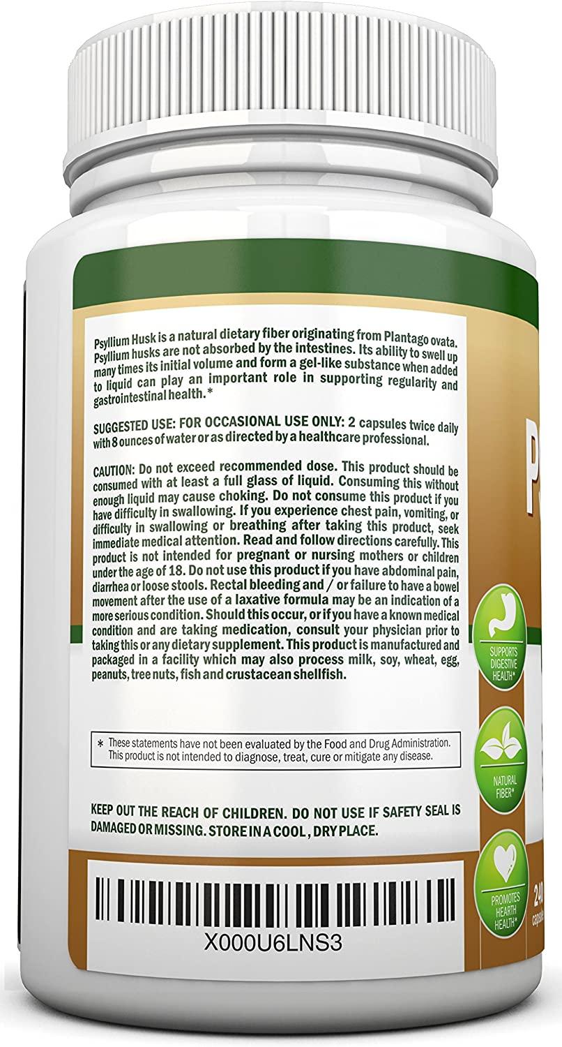 PSYLLIUM Husk Capsules 1450mg Per Serving 240 Capsules Premium