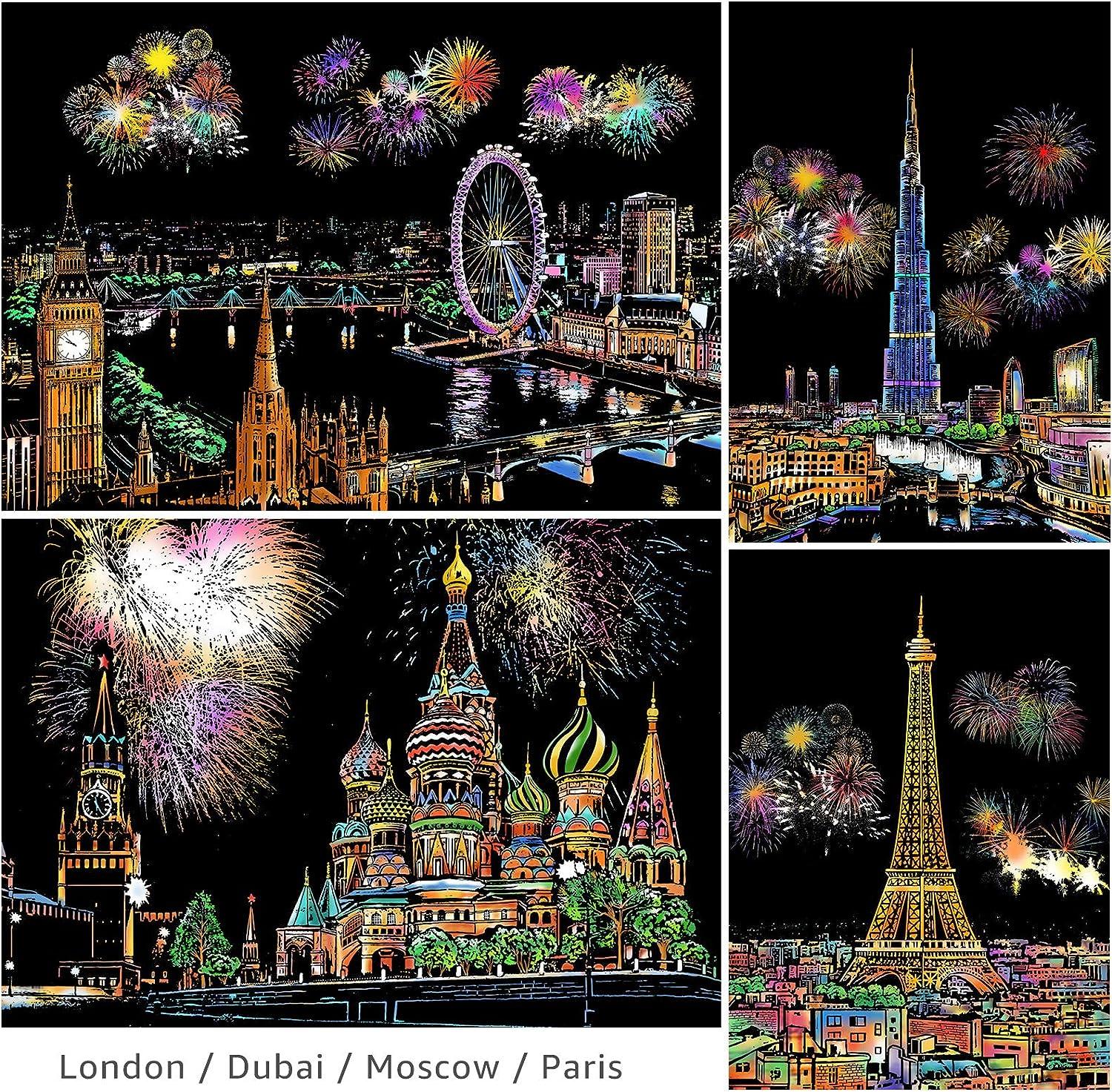 Rainbow Engraving Scratch Art Set for Kids & Adults Fireworks, Big