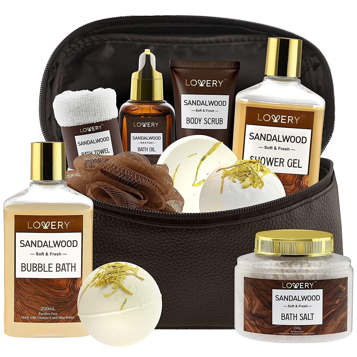 Gifts for Him, Sandalwood Bath Gift Set, Personal Self Care Spa Kit