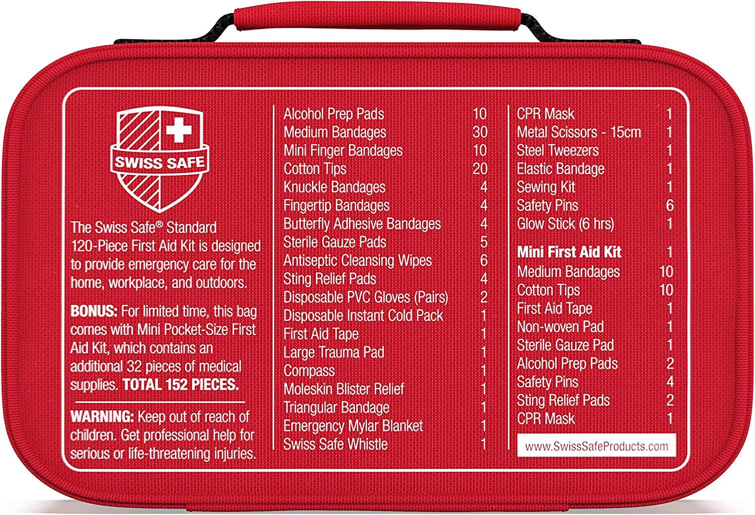 Swiss Safe 2in1 First Aid Kit (120 Piece) + Bonus 32Piece Mini First