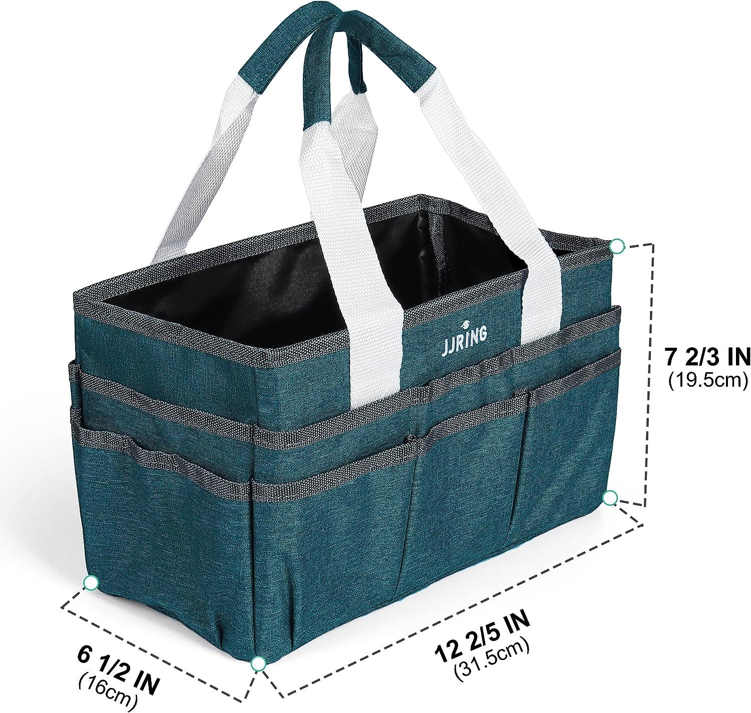 JJRING Craft and Art Organizer Tote Bag - 600D Green Nylon Fabric Art Caddy with Pockets - for Art, Craft, Sewing, Medical, and Office Supplies