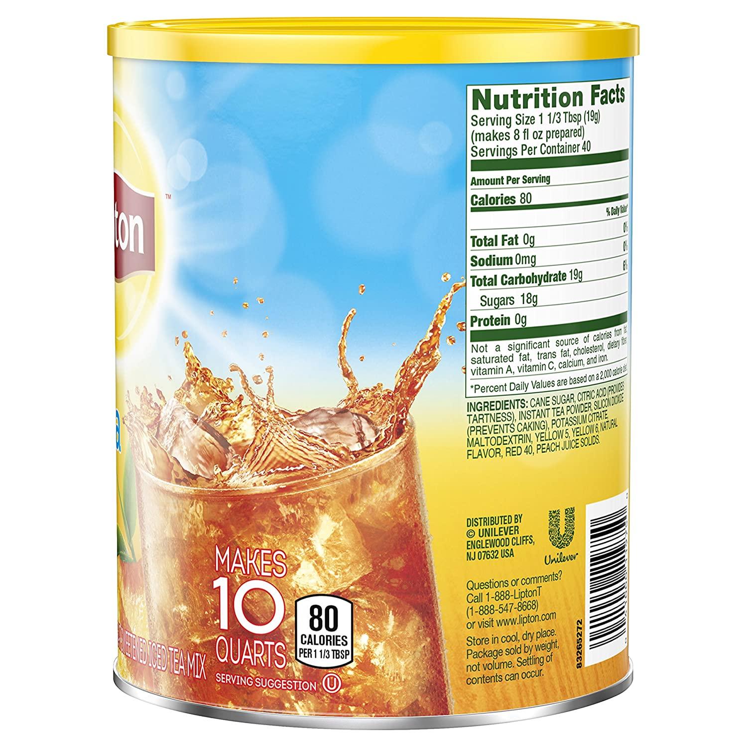 Lipton Peach Iced Tea Mix 10 qt Refreshing and Delicious Flavor