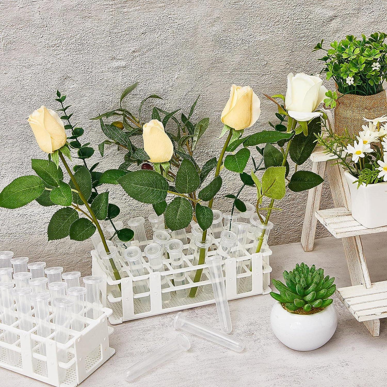 50 Pcs Floral Water Tubes with Rack Holder - Flower Vials for Milkweed ...