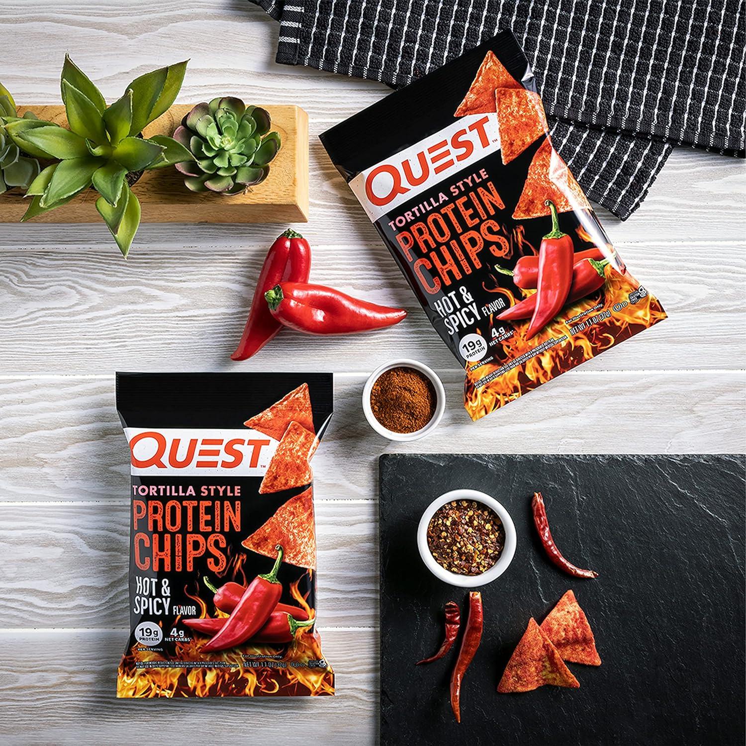 Quest Nutrition Hot \u0026 Spicy Tortilla Style Protein Chips - 12 Pack 1.1 oz -  High Protein, Low Carb, Gluten Free | Buy Now with Express International  Delivery | GoSupps.com
