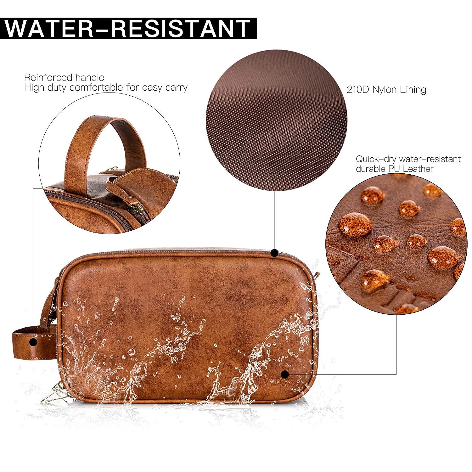 Elviros Men's Large PU Leather Toiletry Bag Water-Resistant