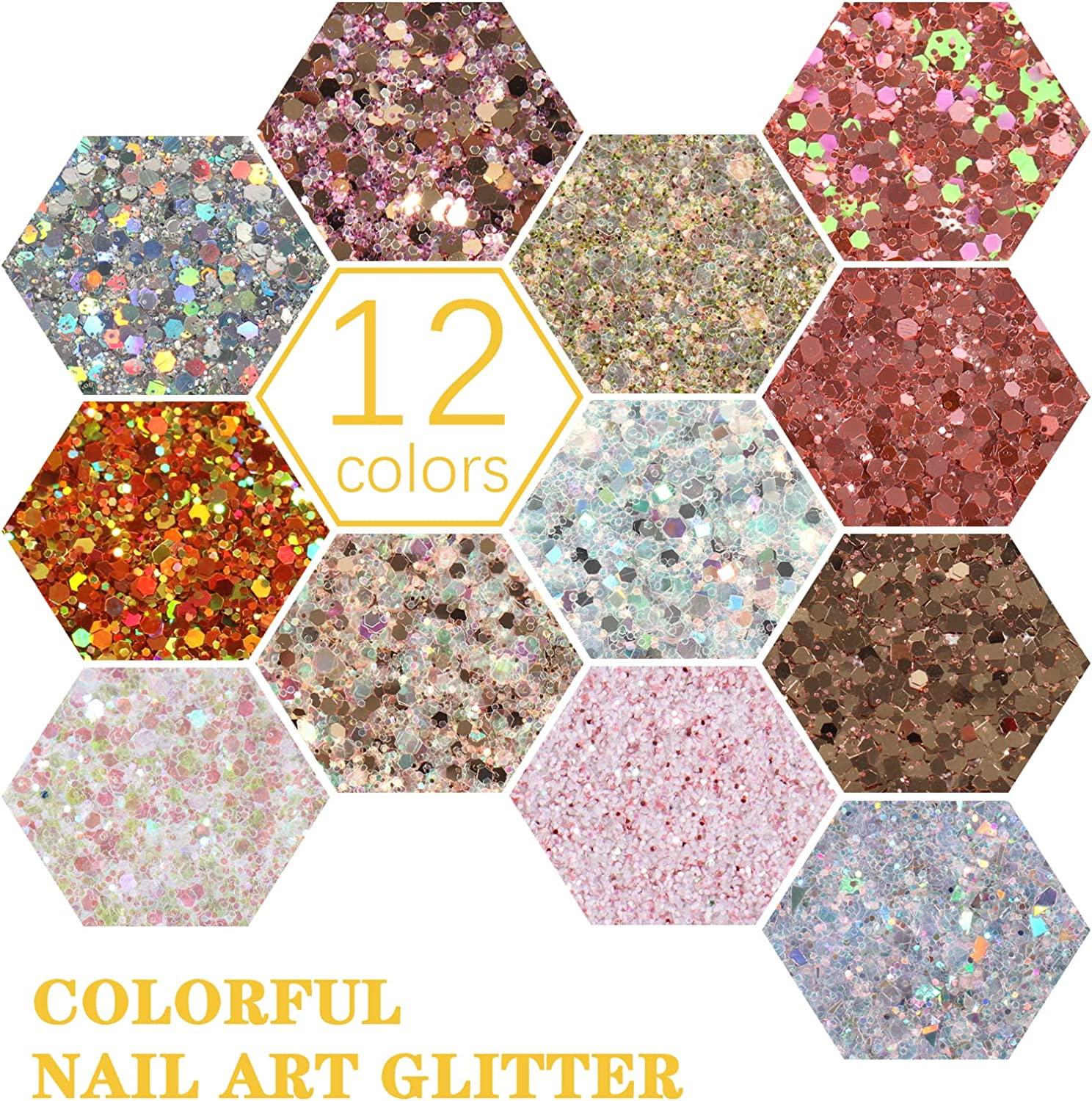 12 colors set 3 mm star shape glitter sequins 1.5 oz square bottle