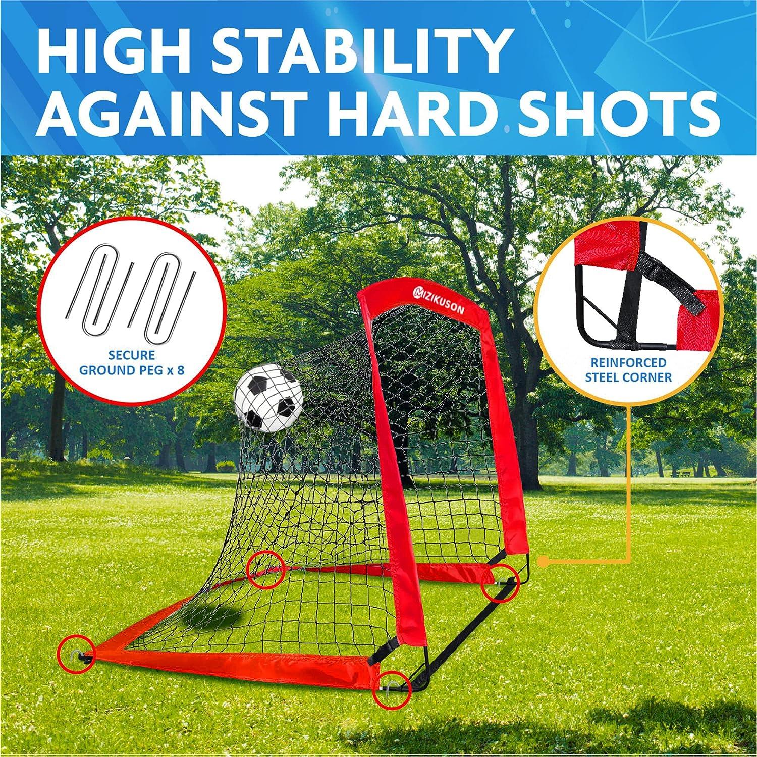 Set of 2 Portable Soccer Goals for Kids Indoor Pop Up 4'x3' Toddler Soccer Nets with Training