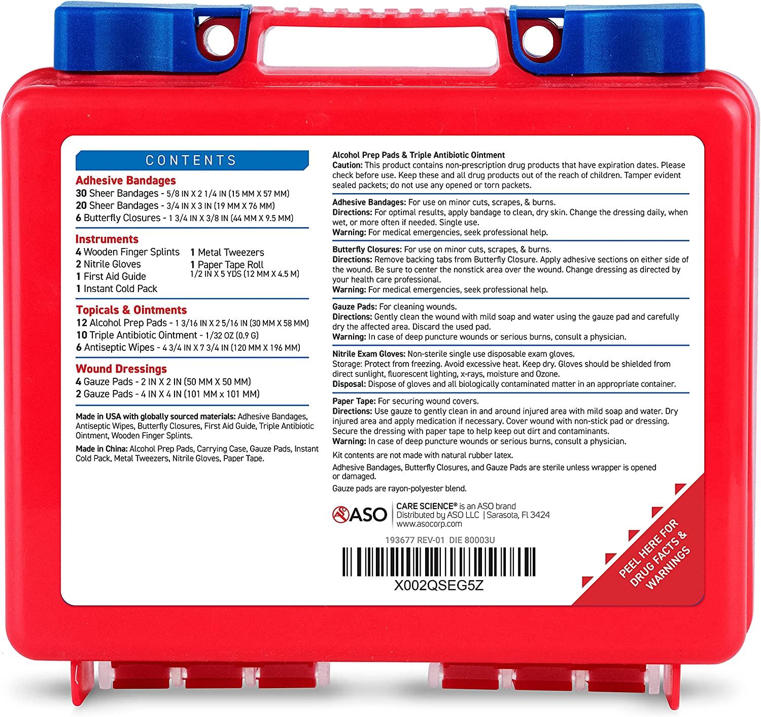 Care Science 100 Piece First Aid Kit Professional for Travel, Work