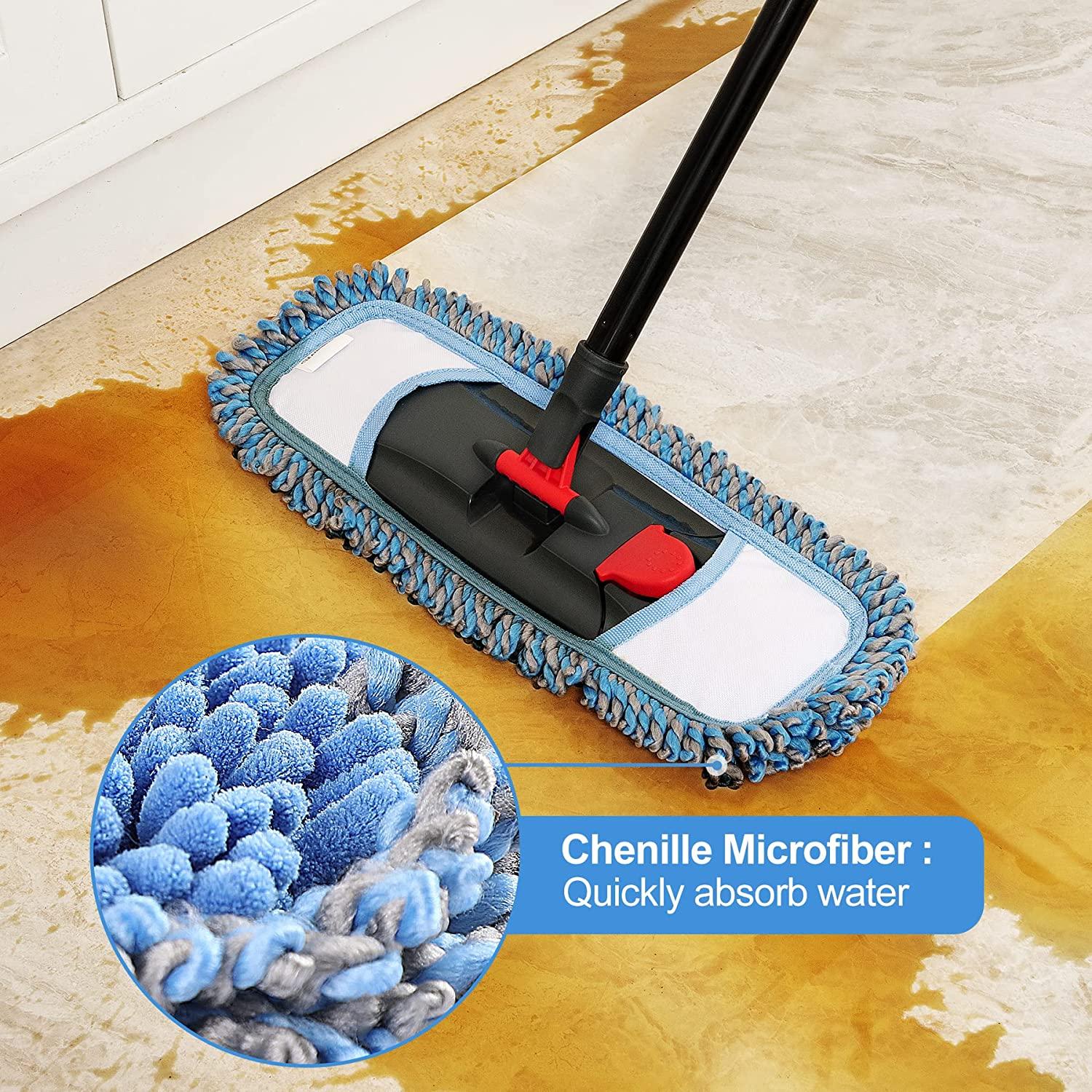 CLEANHOME Dust Mop for Floor Cleaning Microfiber Professional Dry & Wet  Flat Mops for Tile Floors with a Extra Chenille Refill Mopping Pad for  Hardwood,Tile,Marble Floor