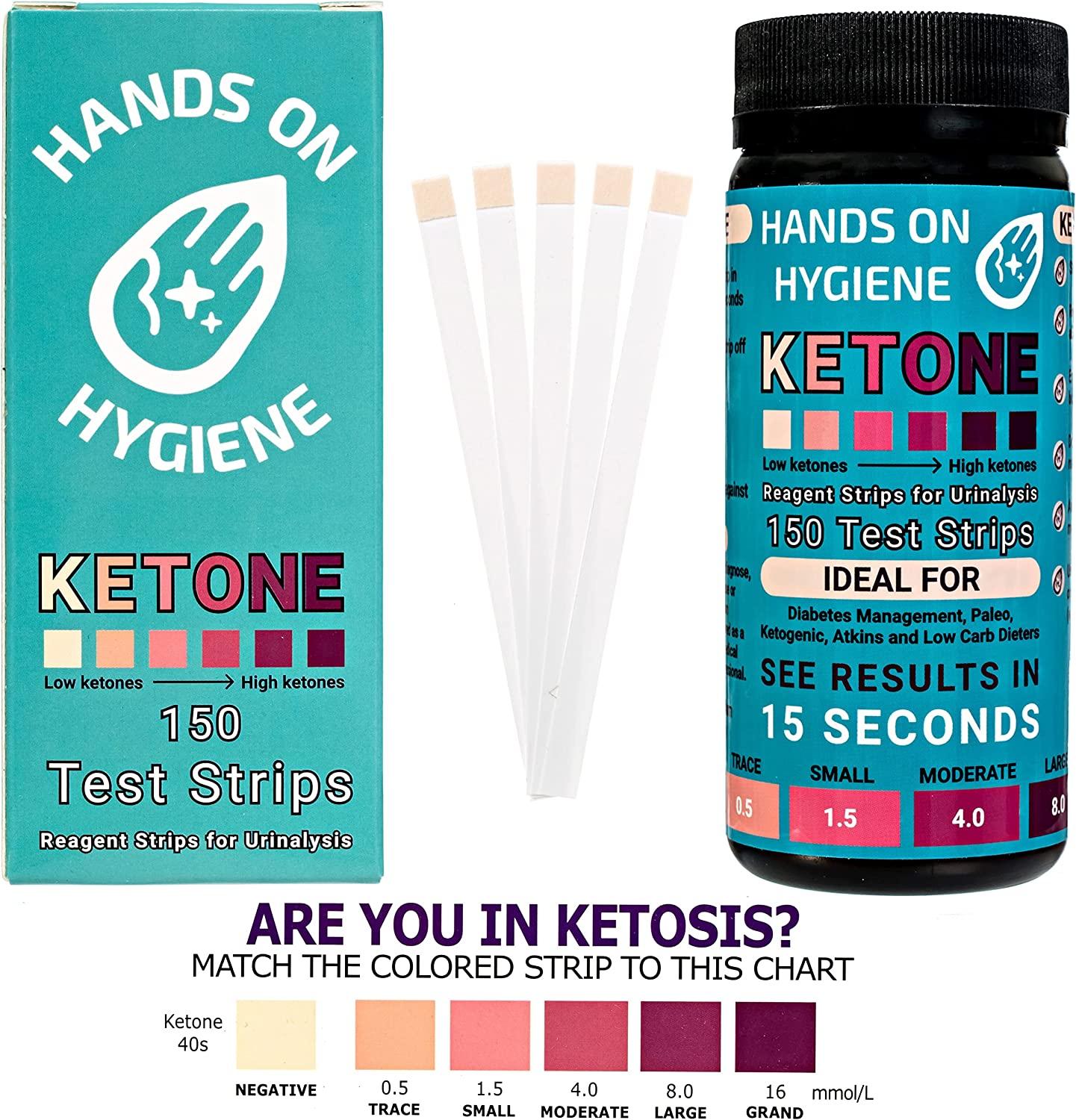 HANDS ON HYGIENE Ketone Urinalysis Test Strips,150 Count, Ideal to Help