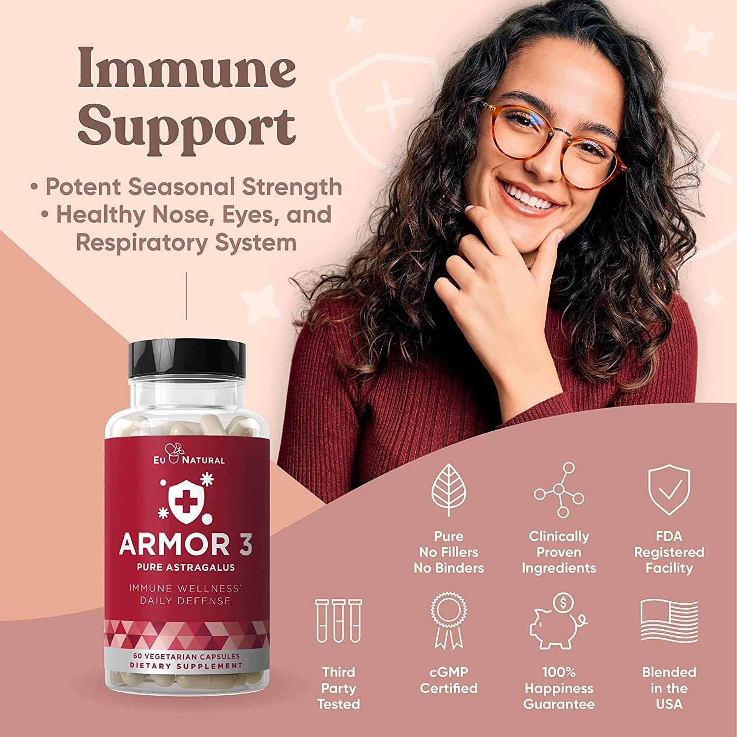 Armor 3 Astragalus Pure 1000 Mg Healthy Immune System Function, Stress Support, Potent Strength