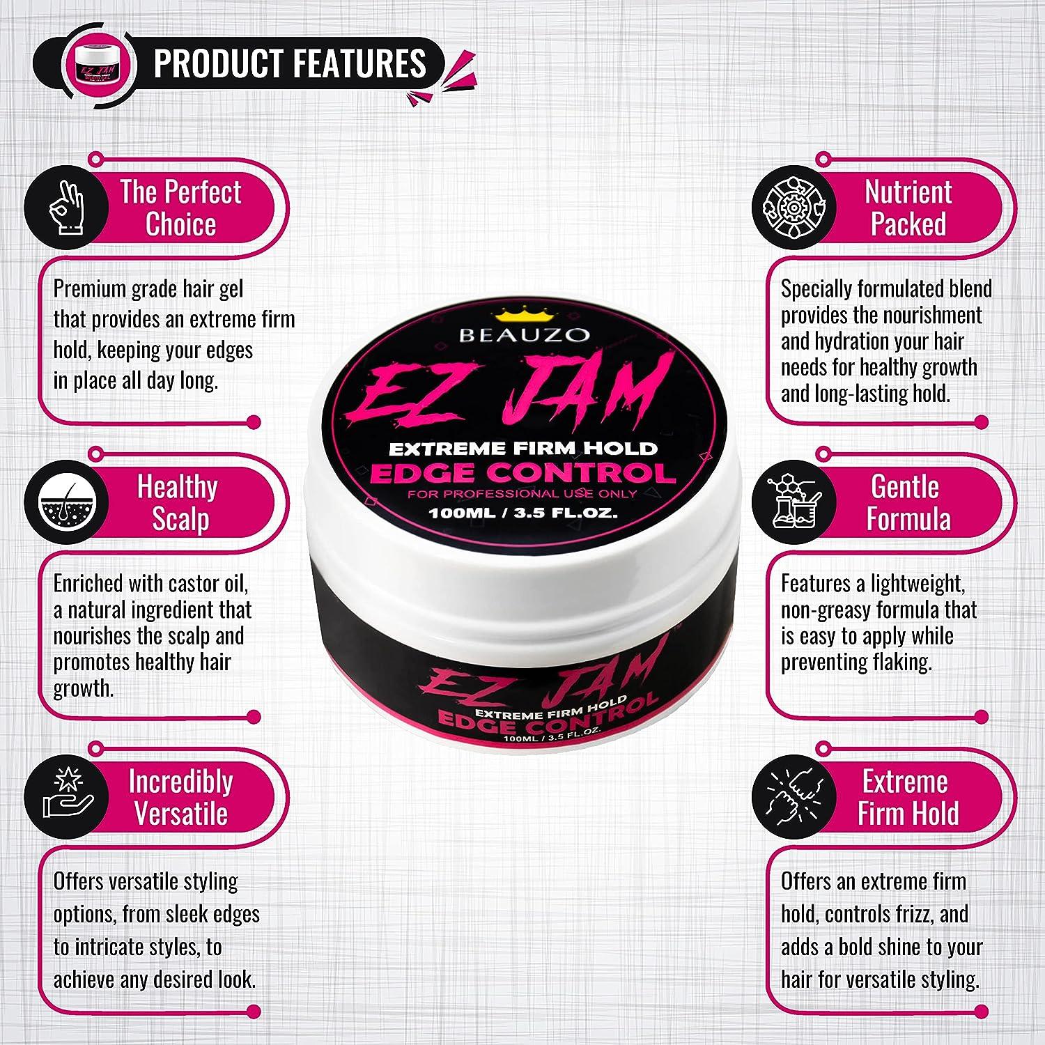 BEAUZO EZ JAM Extreme Firm Hold Edge Control 3.5Fl Oz Edge Control for Black Hair Edge Gel Edge
