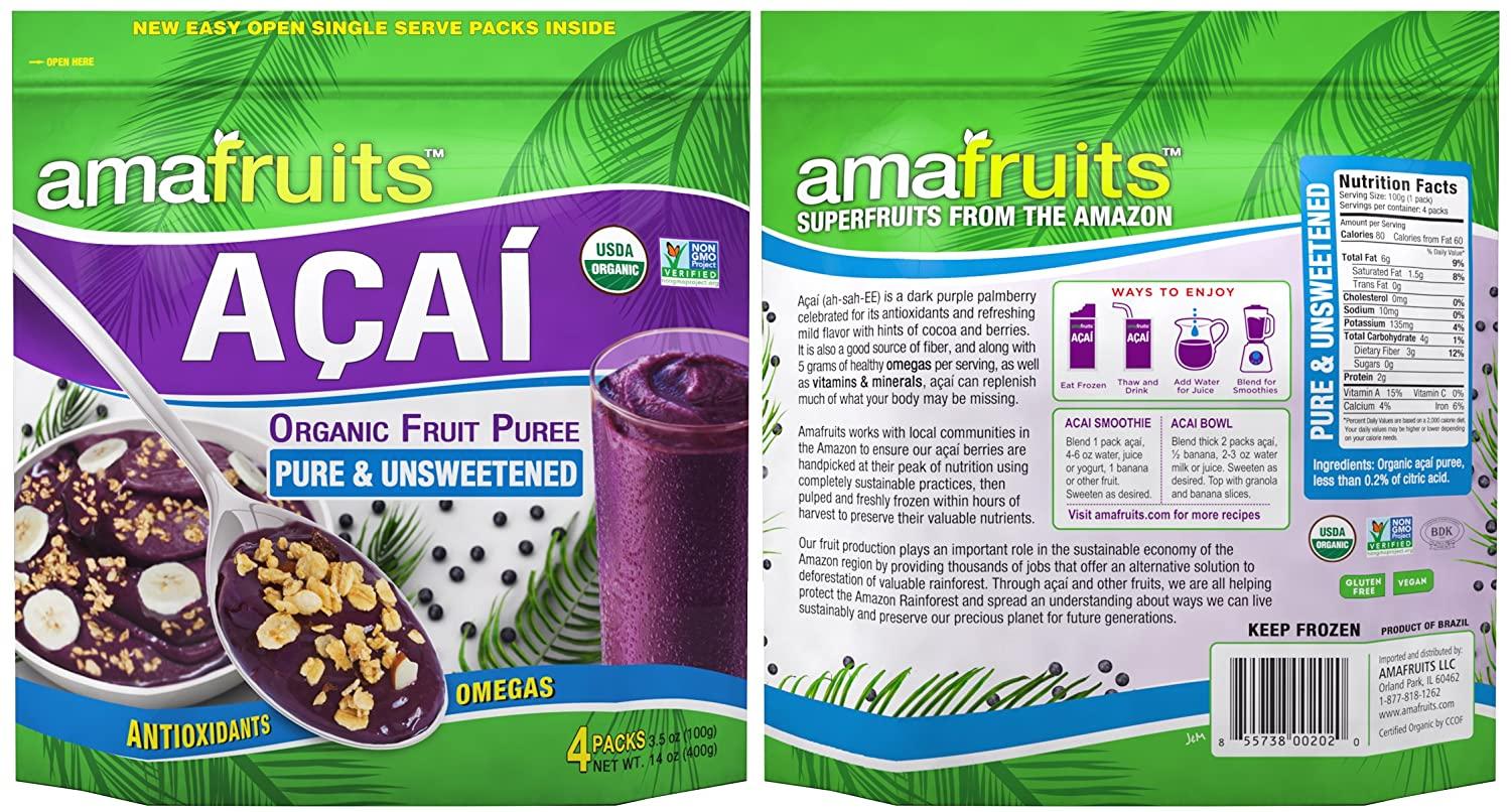Amafruits Acai Berry Frozen Puree Pure and Unsweetened Smoothie and