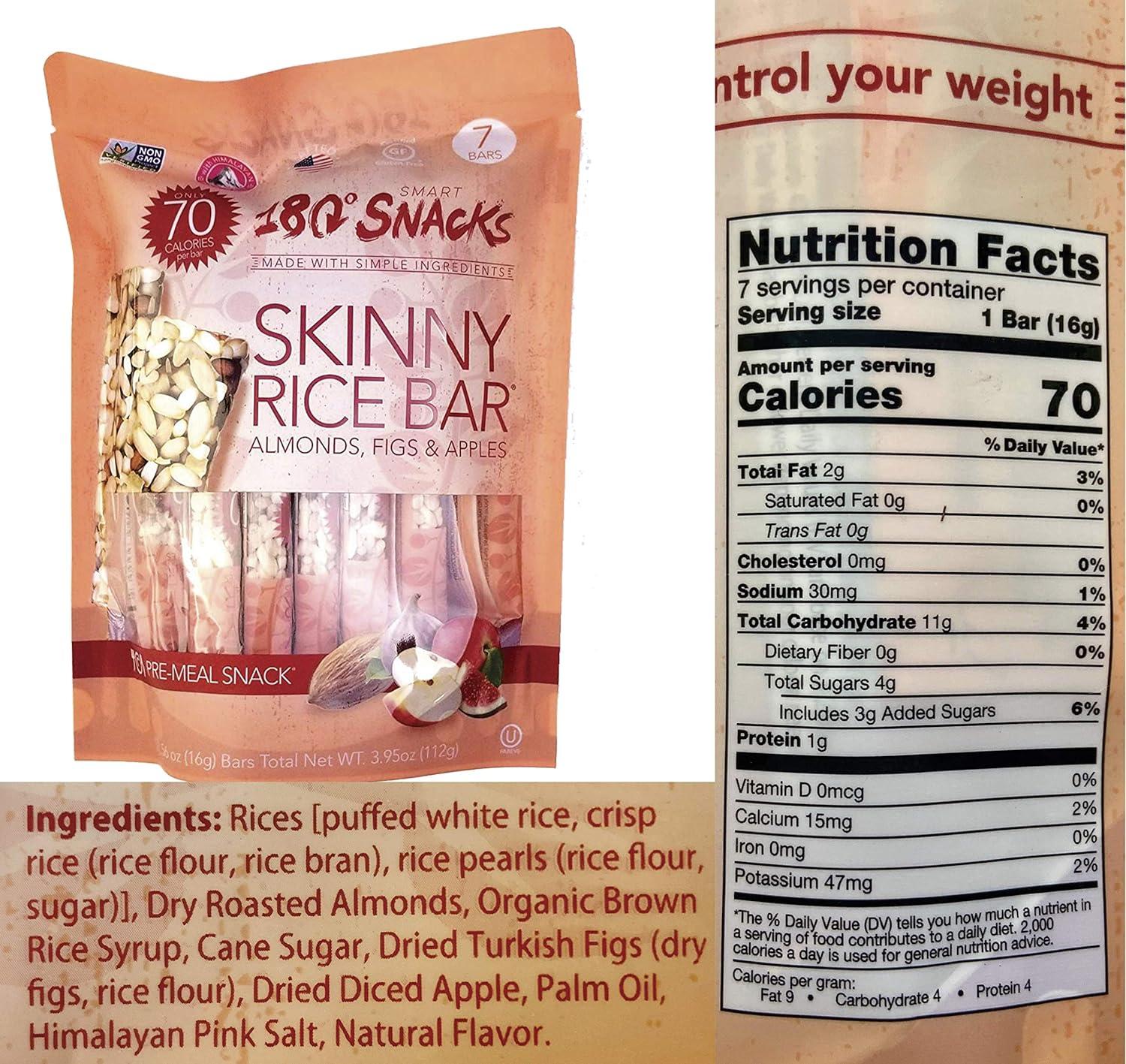  180 Snacks Skinny Rice Bars Bundle - Cranberry + Blueberry - Rice  Bars with Almonds and Himalayan Salt - Low Calorie Snacks, Only 70 Calories  - Non Gmo, Gluten-free Snacks for