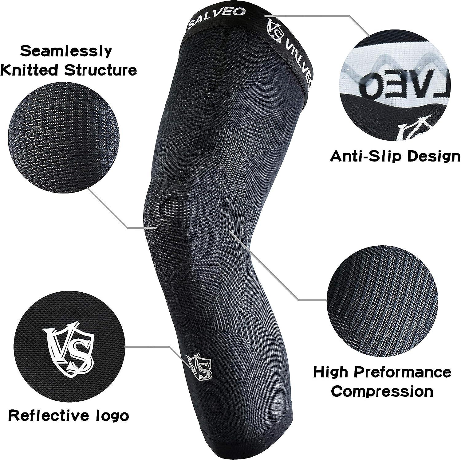 VITAL SALVEO-Sports Outdoor Compression Long Knee Sleeve Leg Support knee  brace Thin Light undersleeve Germanium Recovery Running Basketball (1 PC)  X-Large X-Large (Pack of 1)