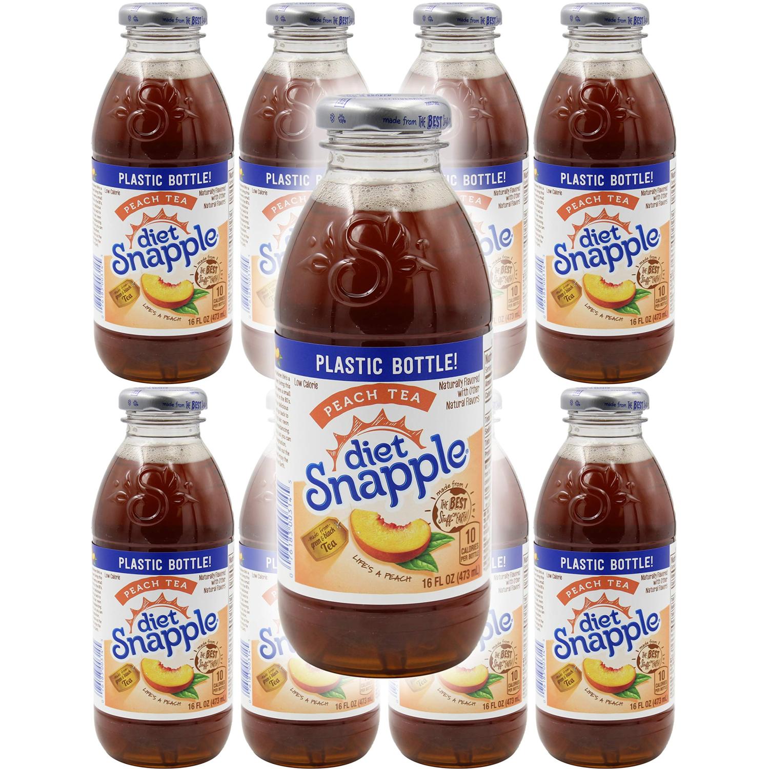 Snapple Diet Peach Iced Tea, 16oz Bottle (Pack of 8, Total of 128
