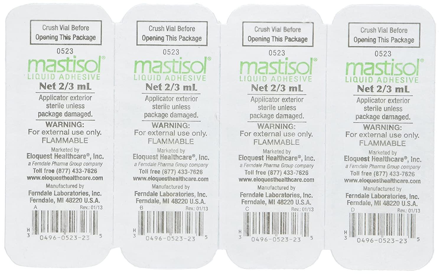Mastisol Medical Liquid Adhesive 2/3 mL Vials, Four (4) Vials