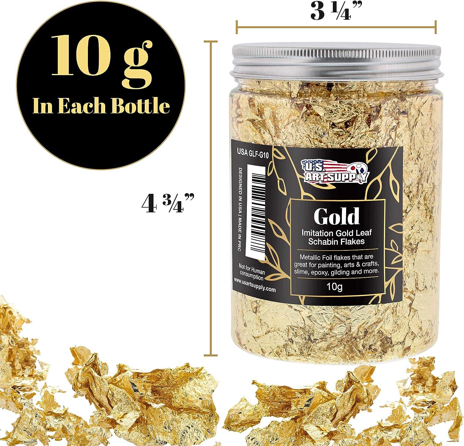U.S. Art Supply Metallic Foil Schabin Gilding Gold Leaf Flakes - Imitation  Gold in 10 Gram Bottle - Gild Picture Frames, Paintings, Furniture,  Decorate Epoxy Resin, Nails, Jewelry, Slime 10 gram (Pack of 1) Gold